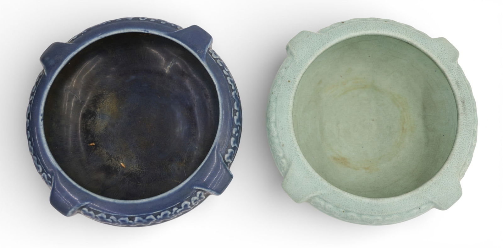 2pc Rookwood Pottery Footed Blue Bowls 1919-1921 - 2