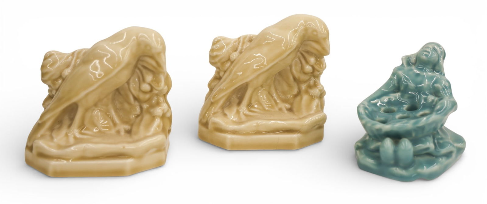2pc Rookwood Rook Bookends and Figural Flower Frog 1915-1945 (1 of 2)