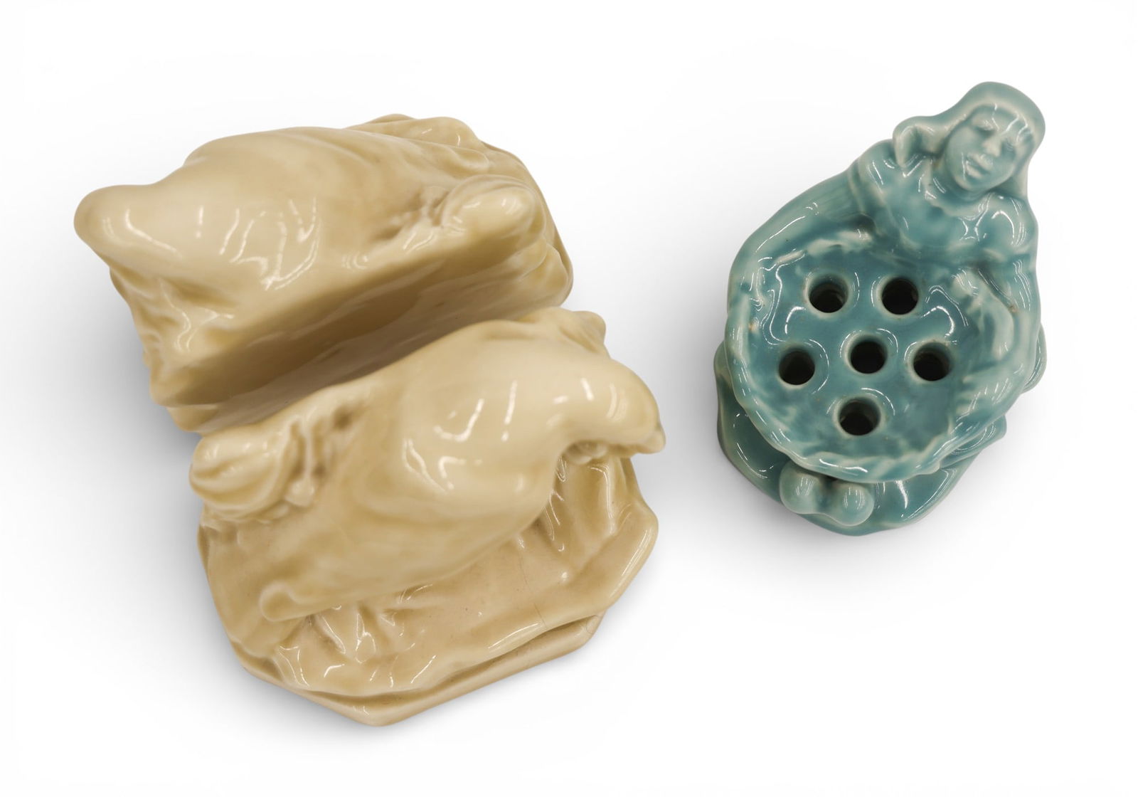 2pc Rookwood Rook Bookends and Figural Flower Frog 1915-1945 - 2