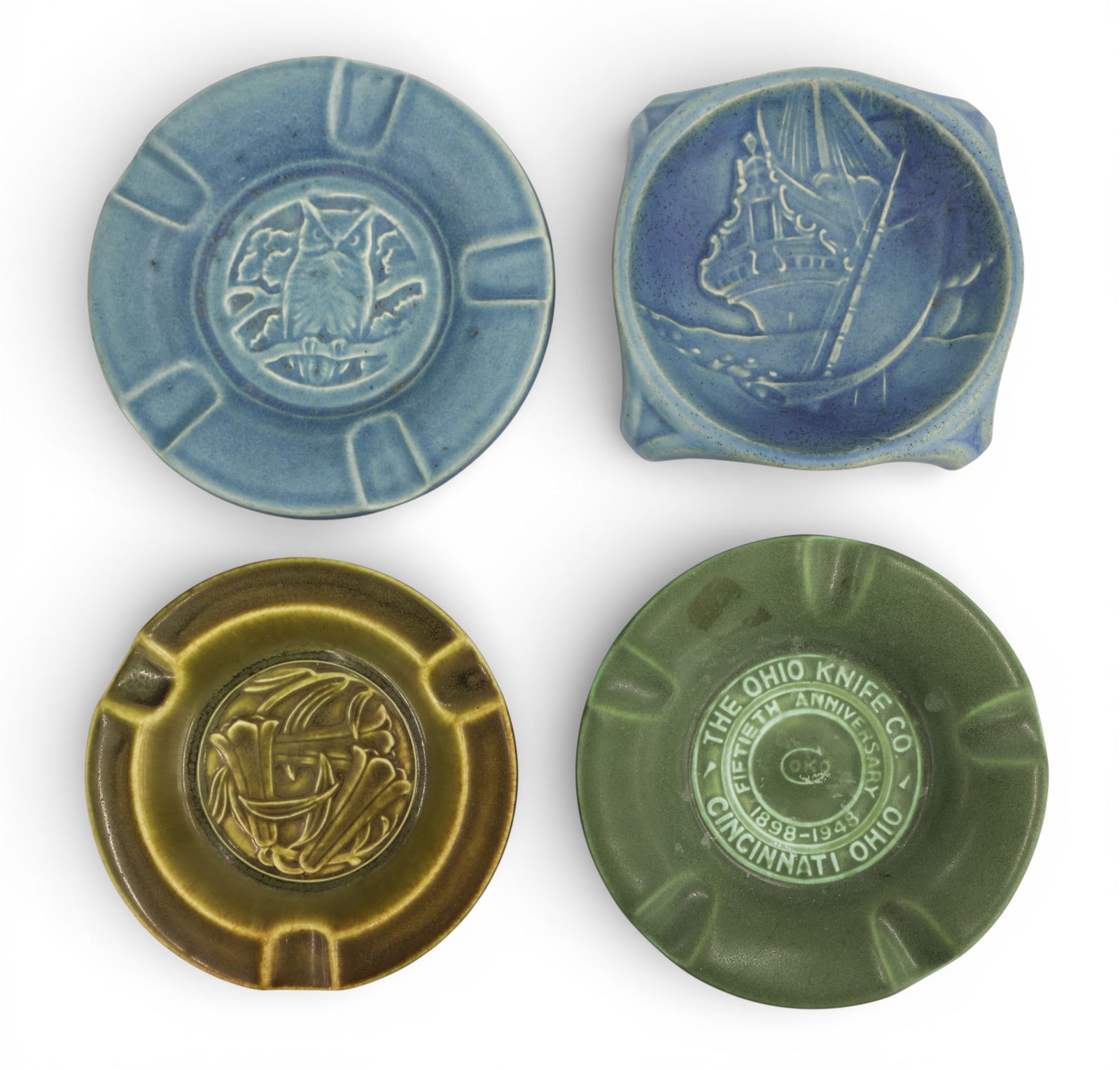 4pc Rookwood Assorted Pottery Ashtrays 1914-1948 (1 of 2)
