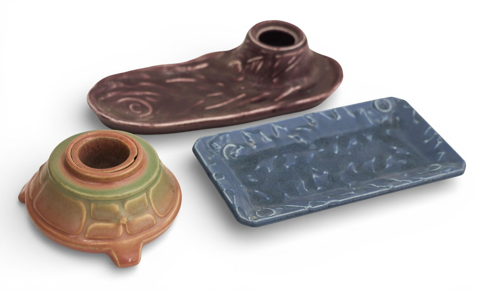 3pc Rookwood Pottery Pen Trays and Inkwells 1915-1922 - 2