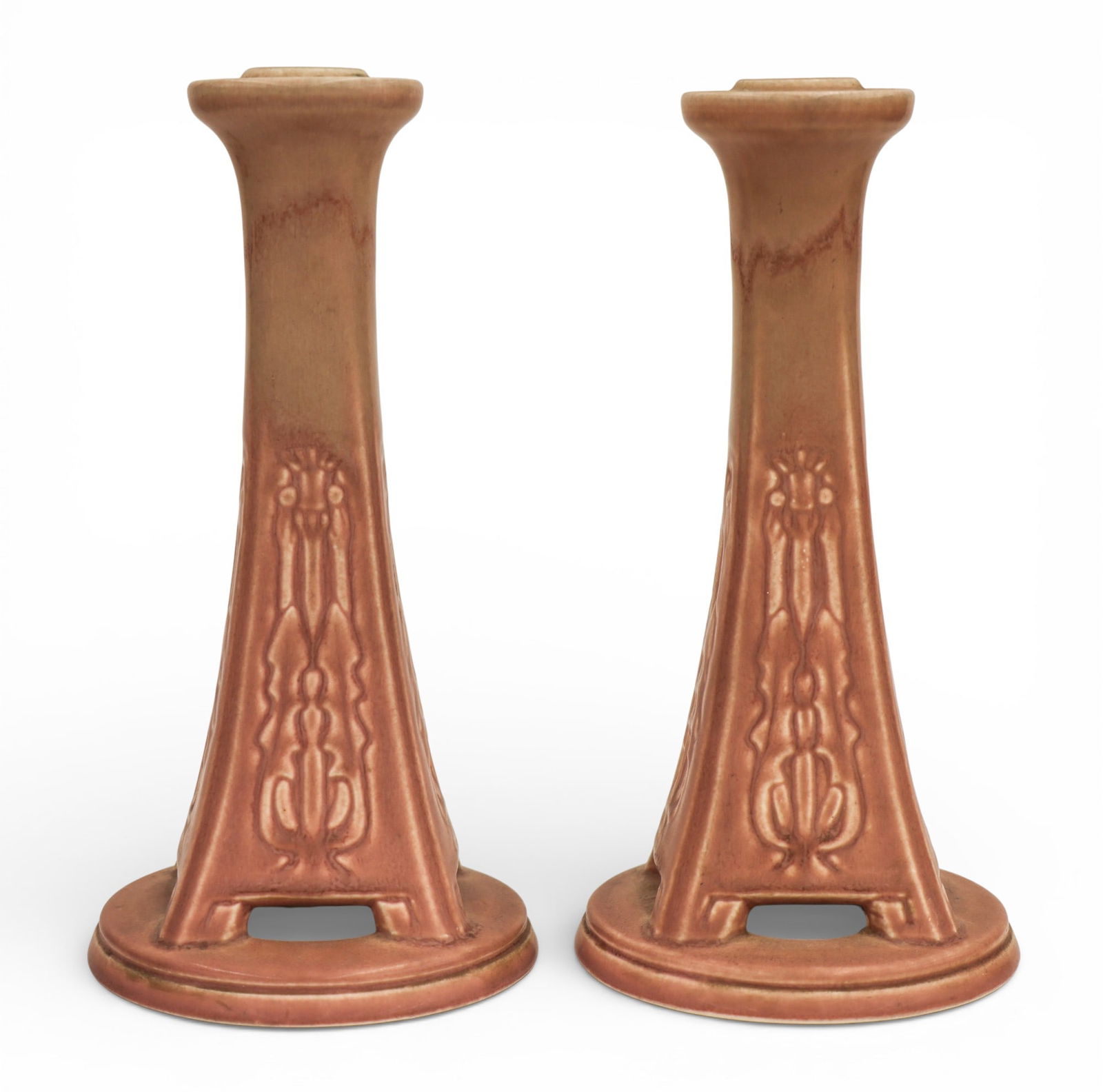 Pair Rookwood 1921 Pink Arts & Crafts Candlesticks (1 of 2)
