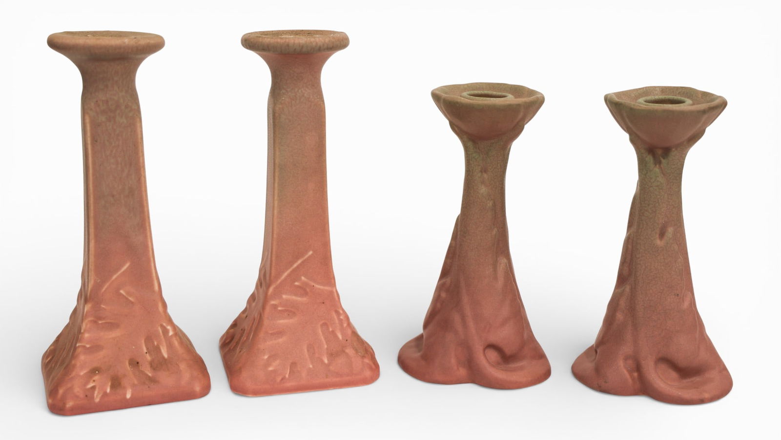 2 Pairs Rookwood Pink Leaf Pottery Candlesticks 1916-1921 (1 of 1)