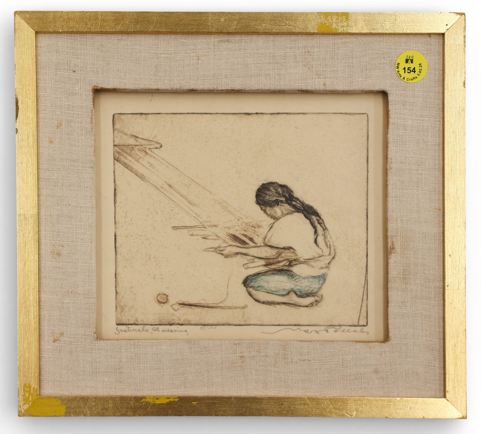 Max Pollak "Guatemala, At Weaving" Soft Ground Etching - 2