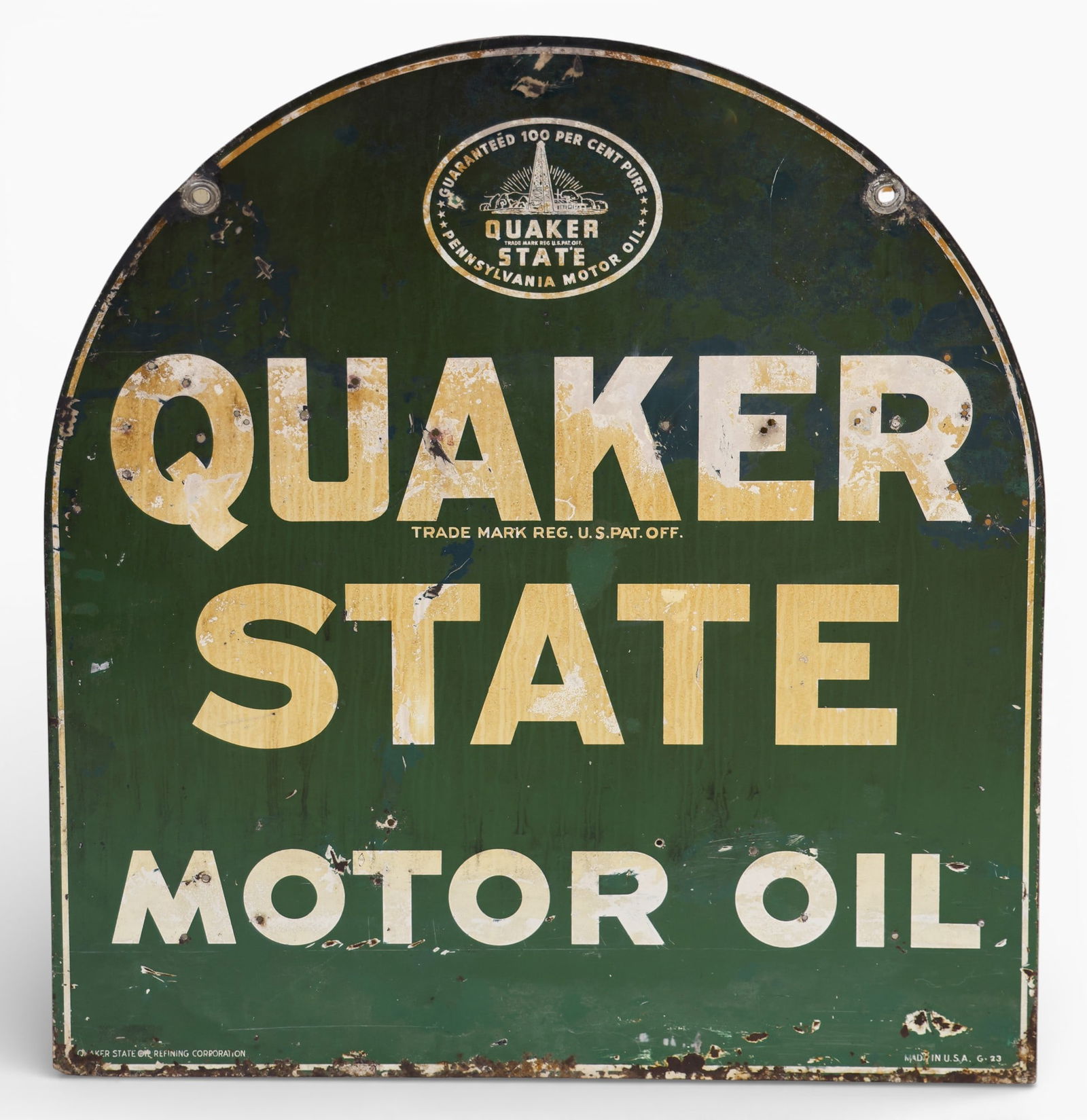 Vintage Quaker State Motor Oil Double-Sided Metal Sign - 2