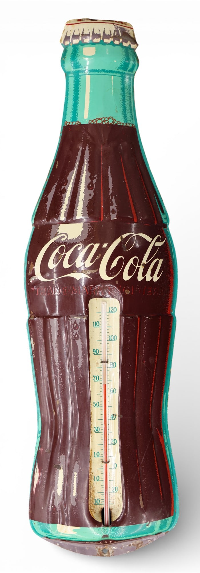 Vintage Coca-Cola Figural Bottle Metal Thermometer (1 of 1)