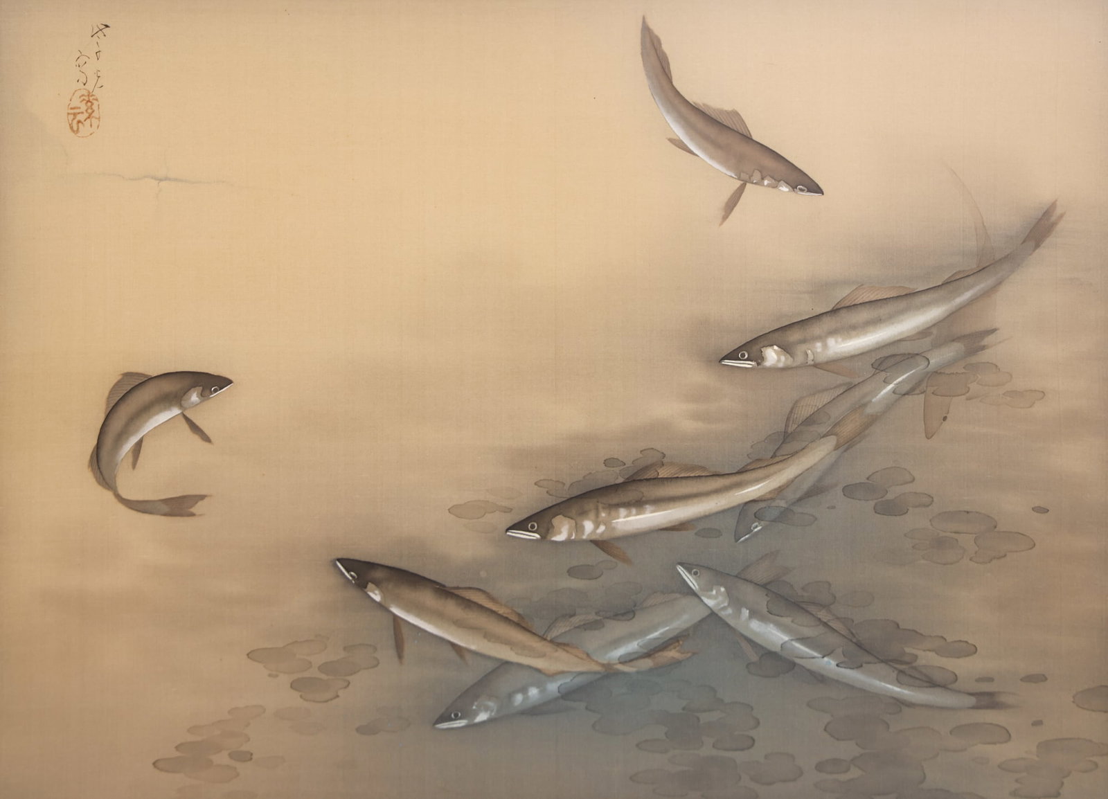 Japanese Arts & Crafts Fish Watercolor on Silk (1 of 3)