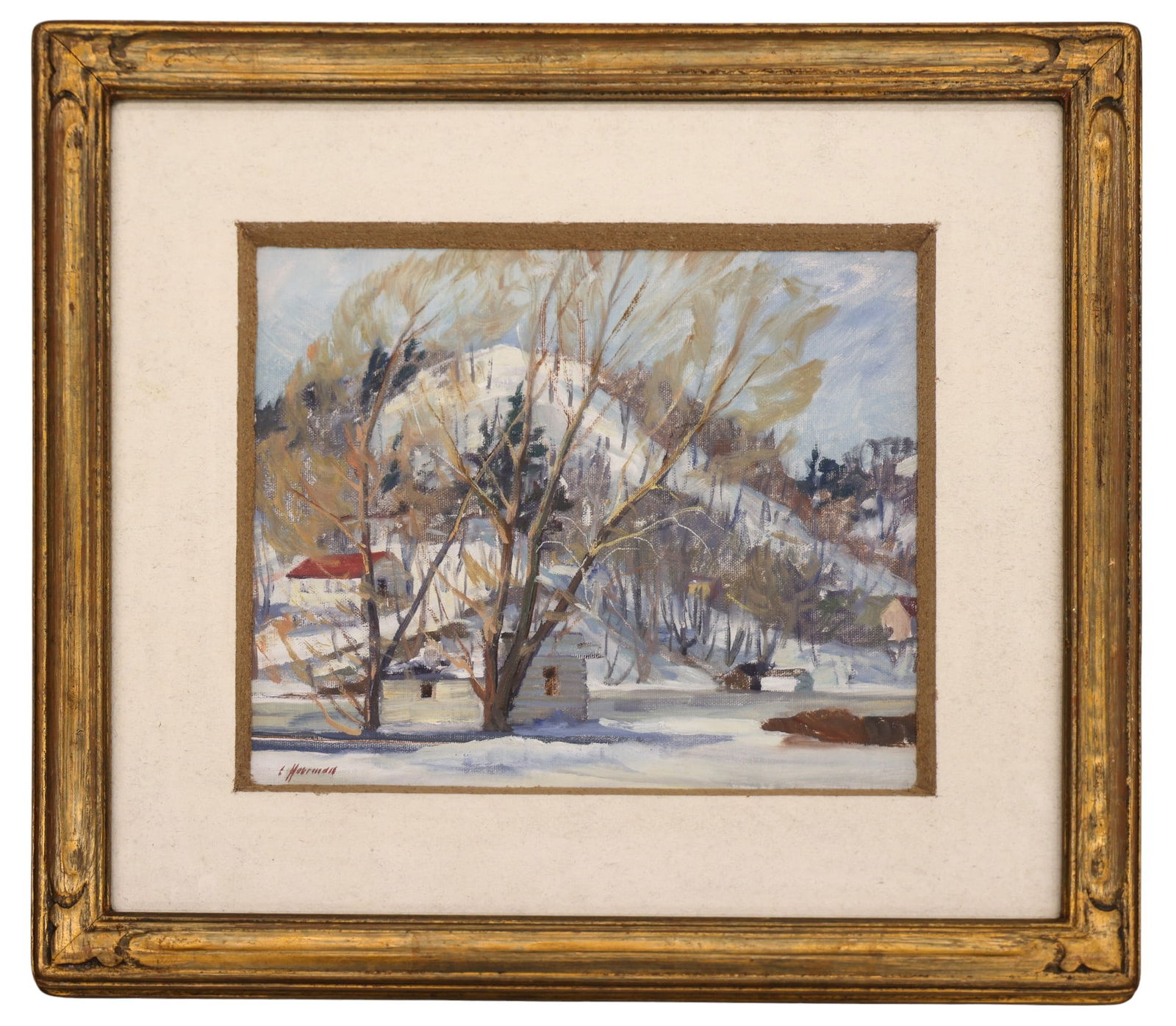 Carl Hoerman "Winter Scene" Oil on Canvas Board - 2