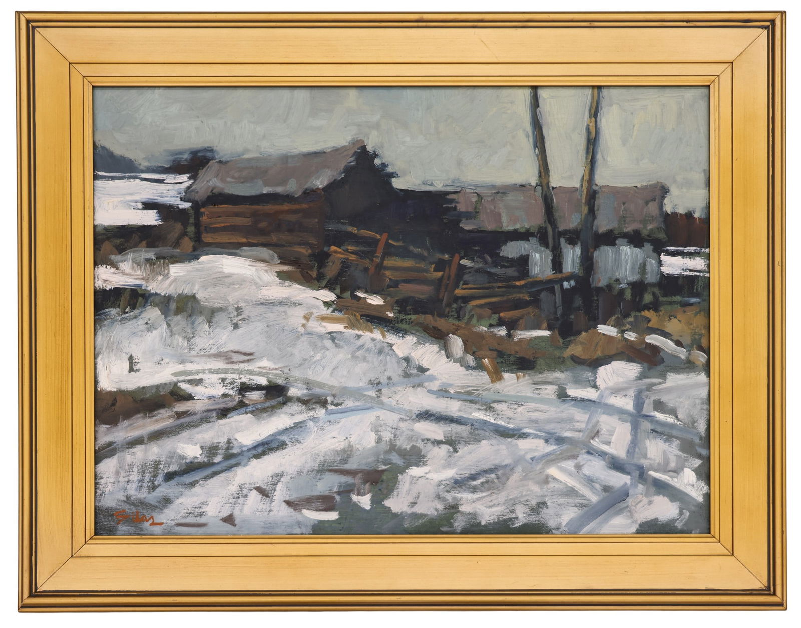 Silas Thompson "Winter Barnyard" Oil on Masonite - 2