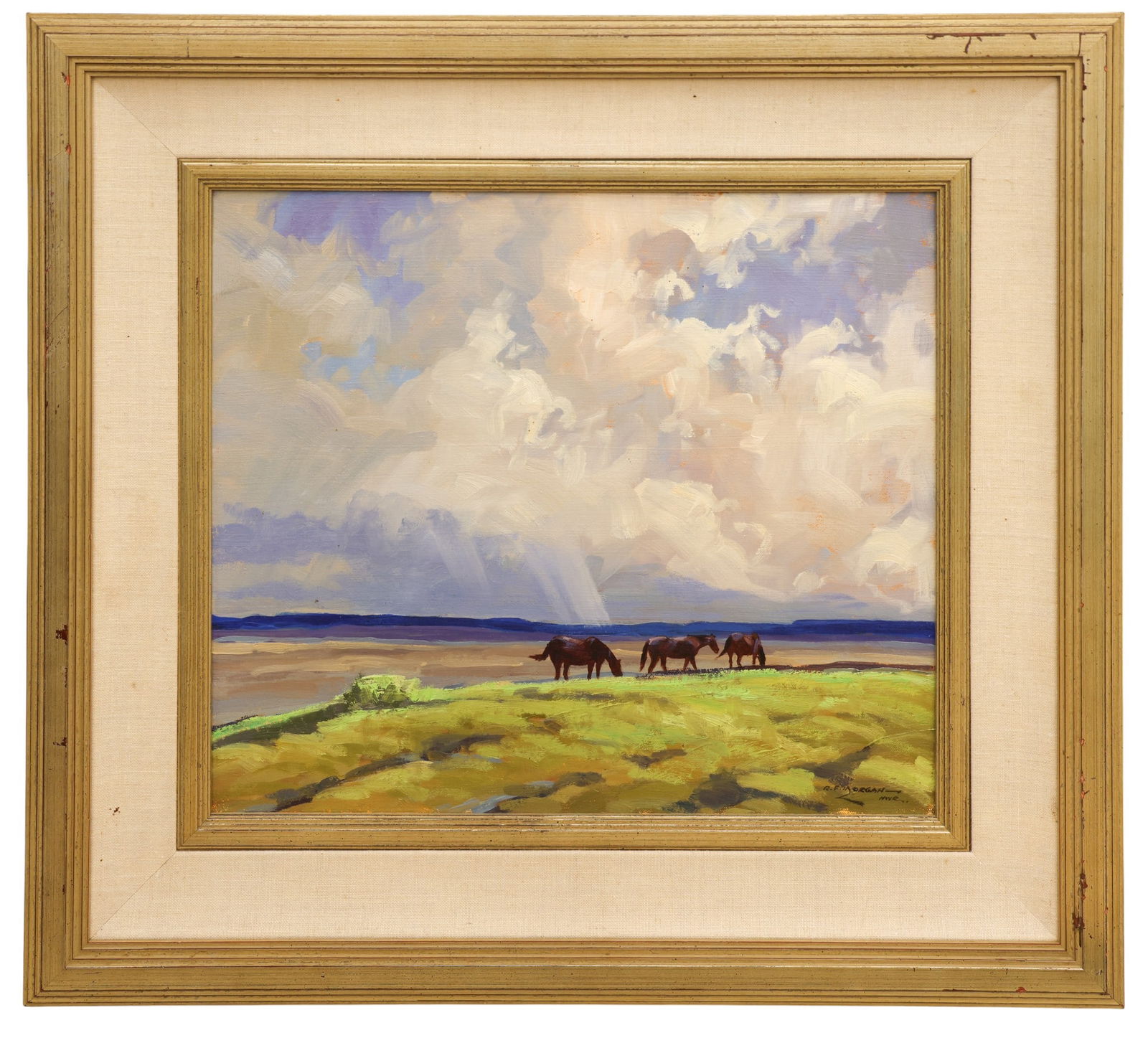 Robert F. Morgan "The Big Sky" (Grazing Horses) Oil on Canvas - 2