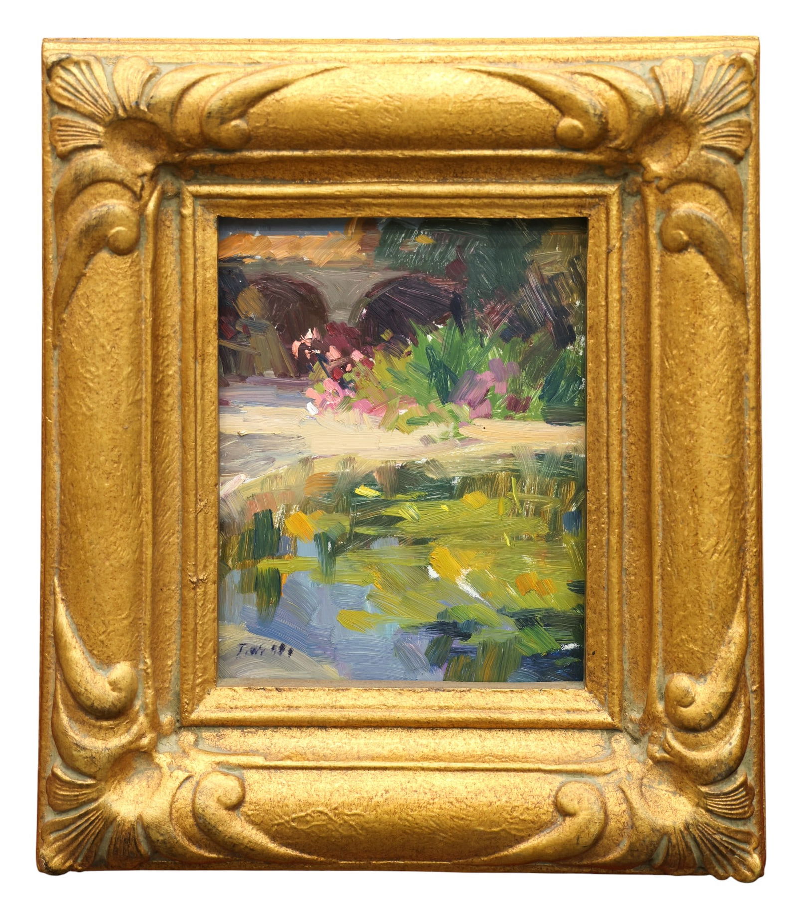 Jove Wang "Pond at San Juan Capistrano" 1999 Oil on Masonite - 2