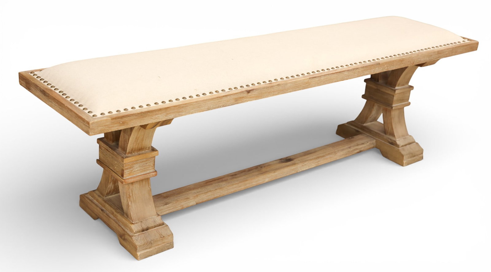 Contemporary Traditions Cream Nailhead Trestle Bench (1 of 2)
