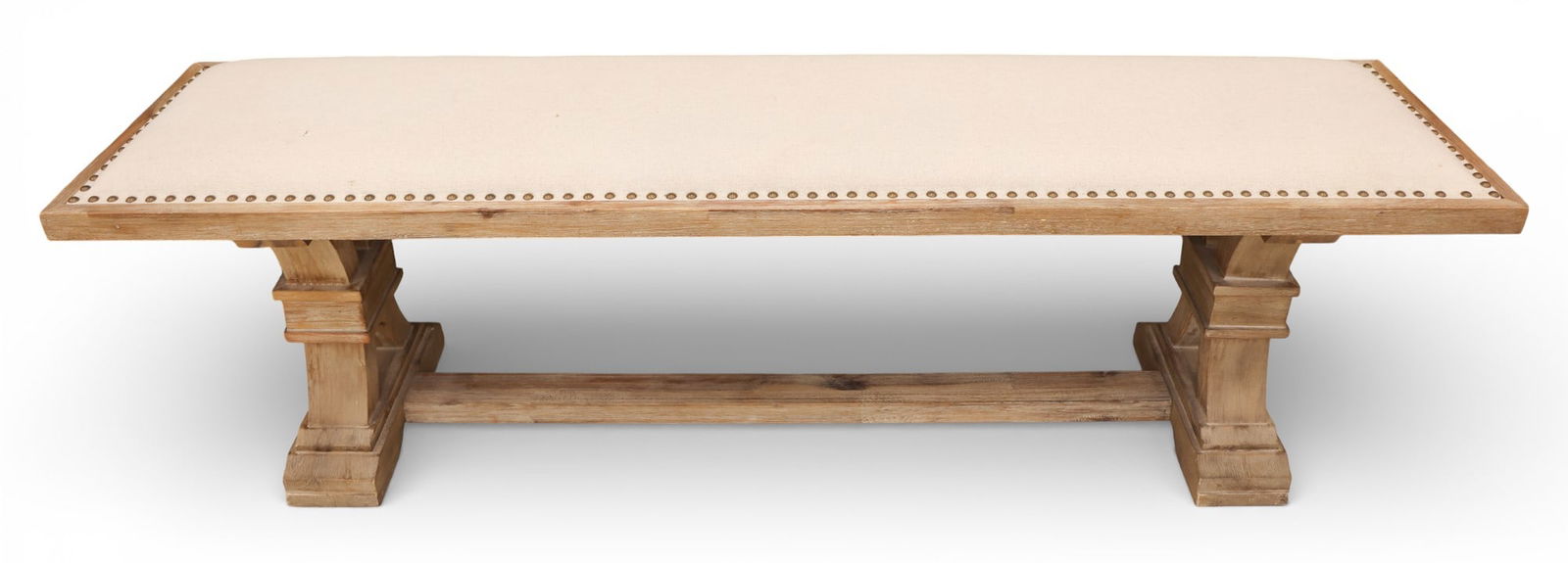 Contemporary Traditions Cream Nailhead Trestle Bench - 2