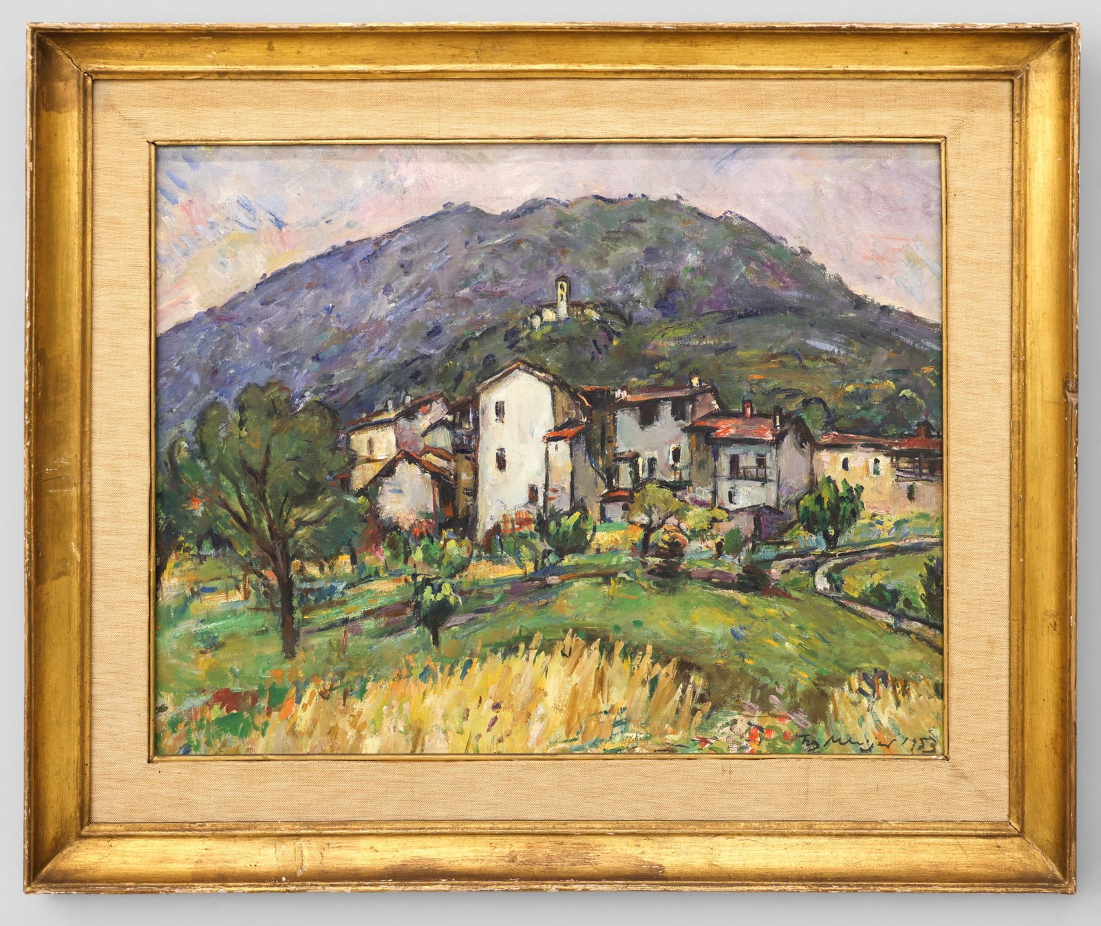 Illegibly Signed Italian Village Landscape 1953 Oil on Canvas - 2