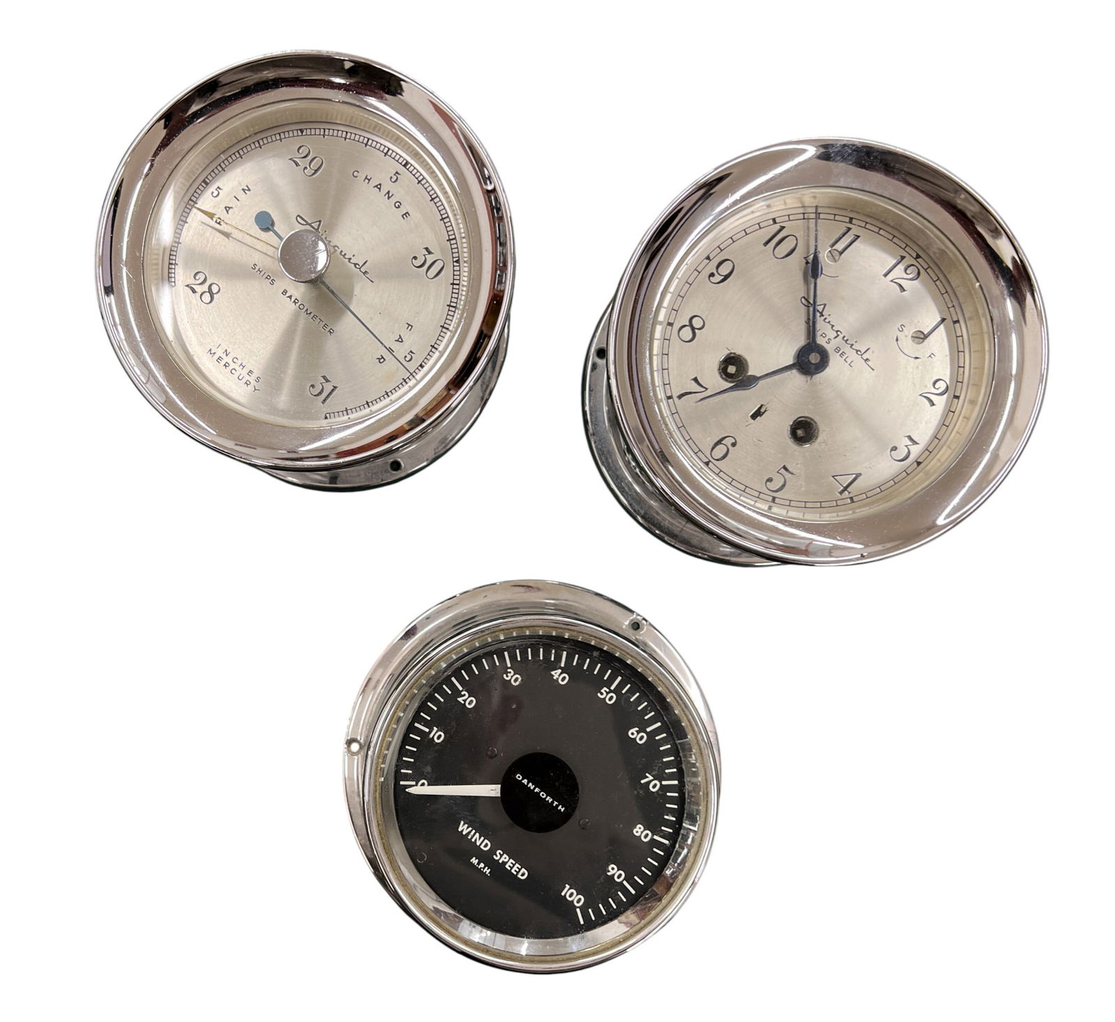 3pc Airguide Ship's Bell, Barometer & Danforth Wind Speed Gauge (1 of 1)