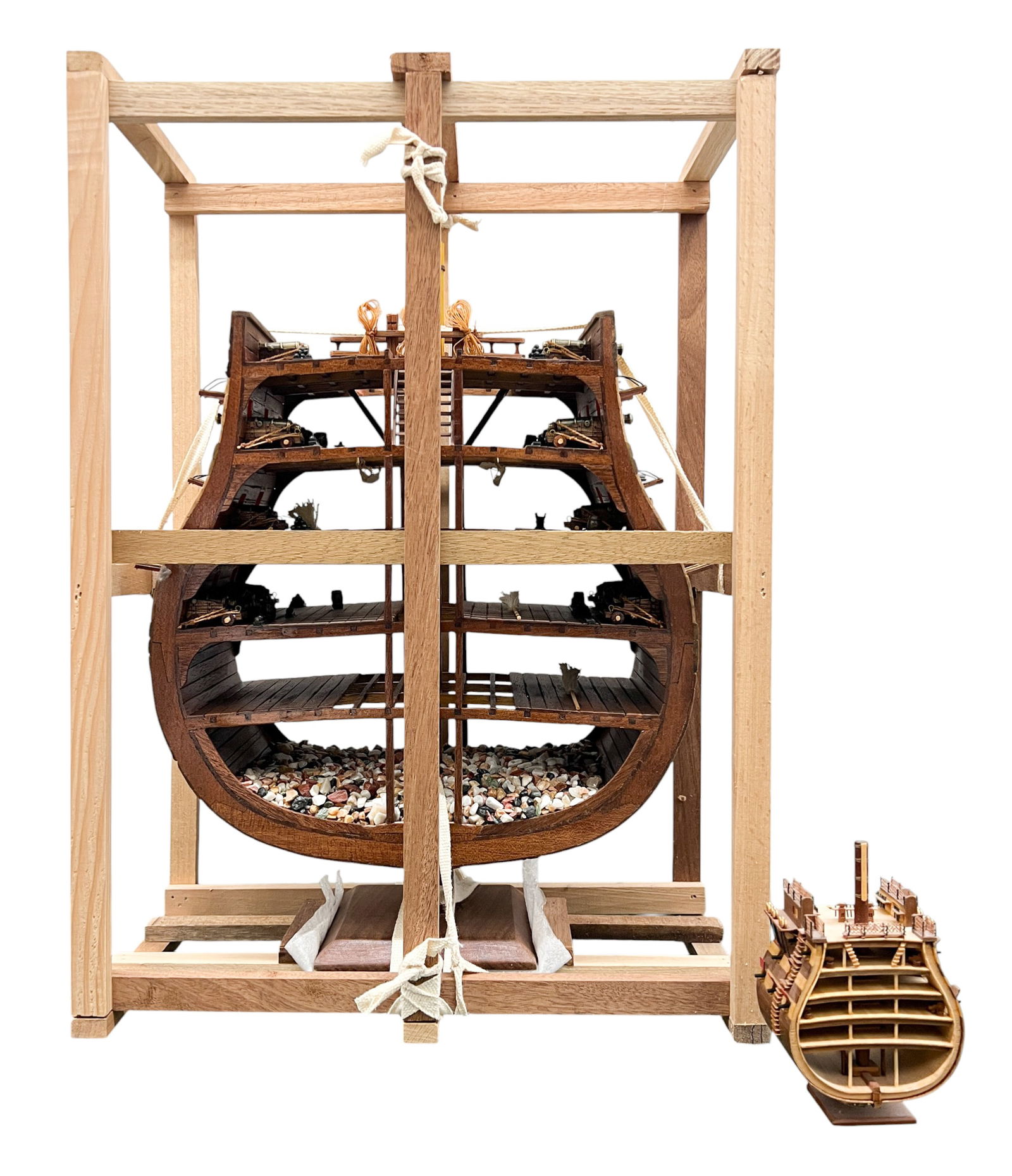 2pc Handmade Wooden Scale Model Cross Section of H.M.S. Victory w/ Miniature Model: 2pc Handmade Wooden Scale Model Cross Section of H.M.S. Victory w/ Miniature Model 19"x14" Largest. Excellent condition.