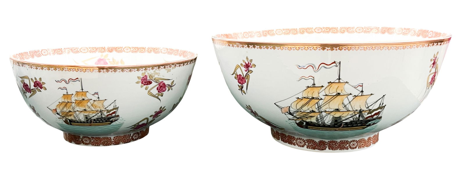 2pc Chinese Export Porcelain Ship-Themed Bowls (1 of 2)