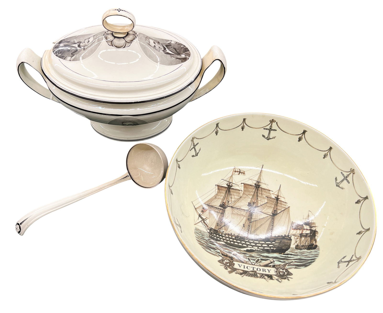 3pc Admiral Nelson Tureen, Ladel & Bowl: 3pc Admiral Nelson Tureen, Ladel & Bowl