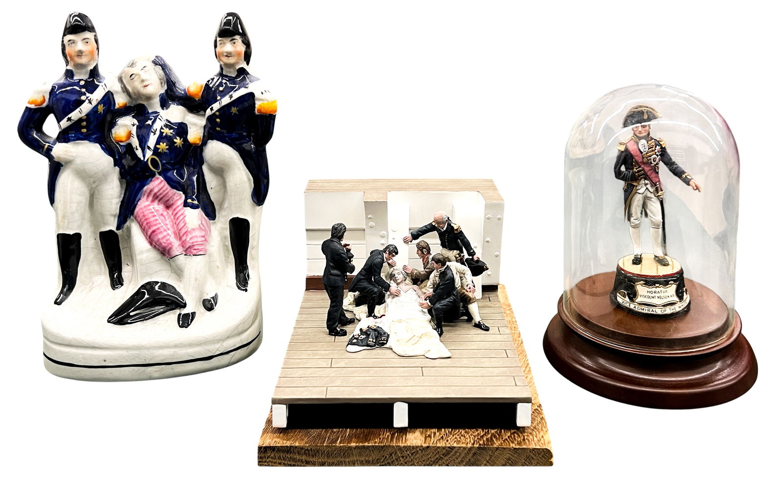 Box 3pc Admiral Nelson Figurine & Death Scenes: Box 3pc Admiral Nelson Figurine & Death Scenes. Comes w/ original box for death scene figures