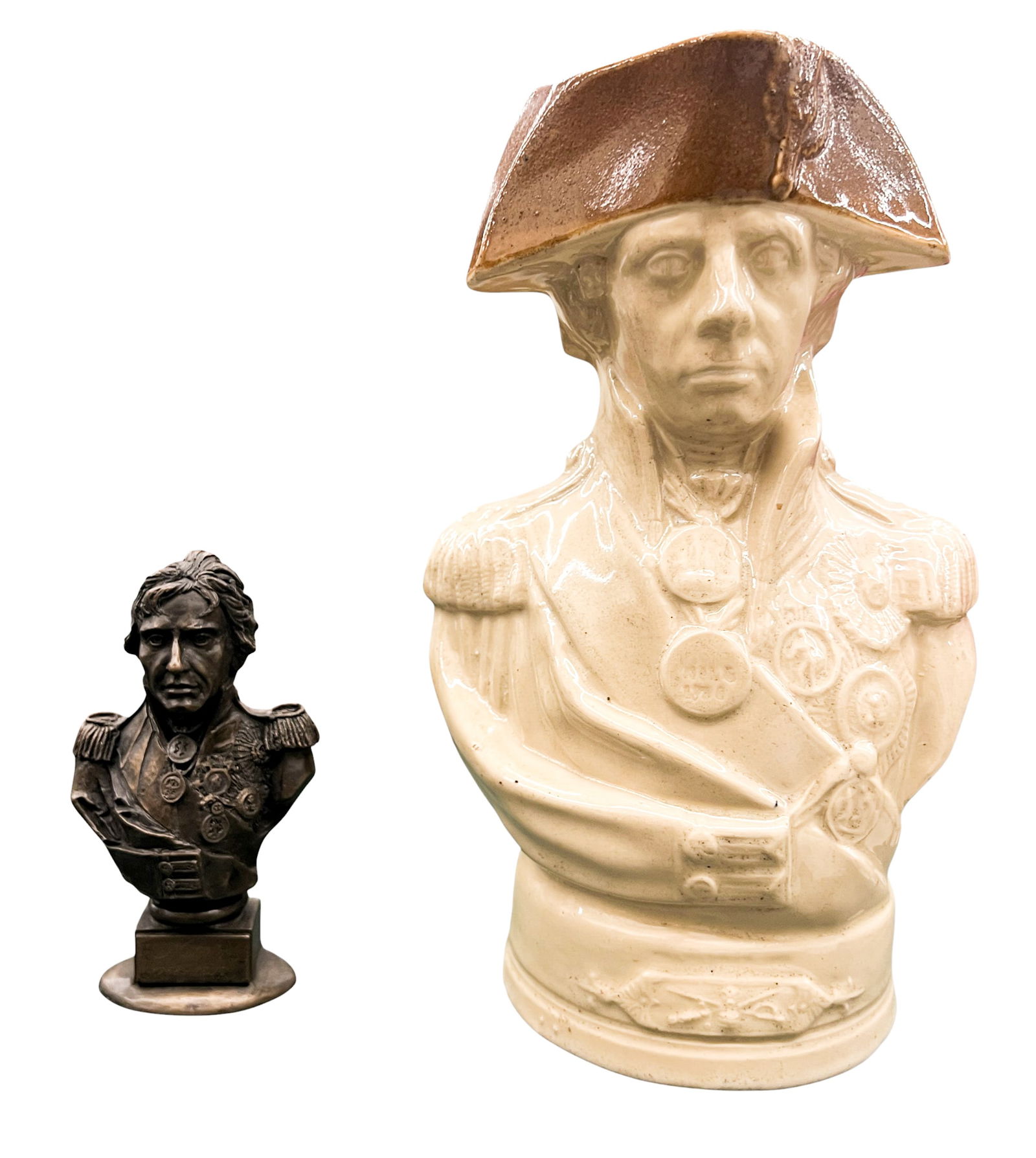 Box 2pc Admiral Nelson Ceramic Toby Jug & Metal Bust (1 of 2)