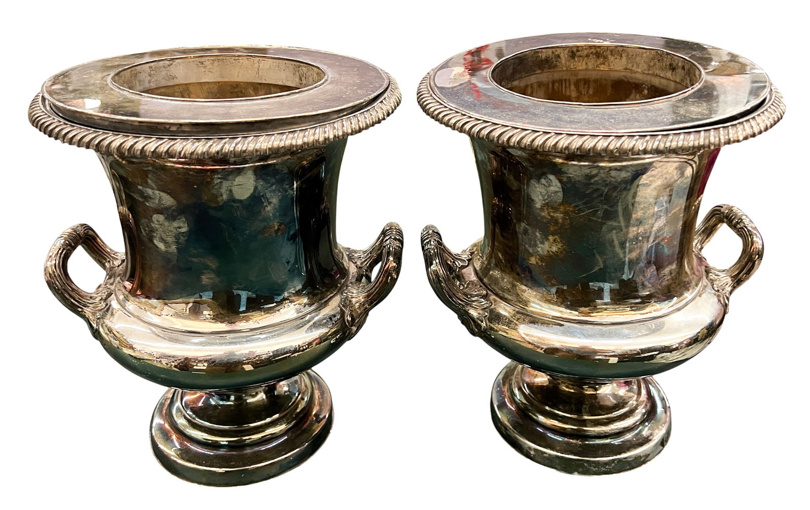 Pair Antique English Sheffield Silver Plated Champagne Cooler - 2