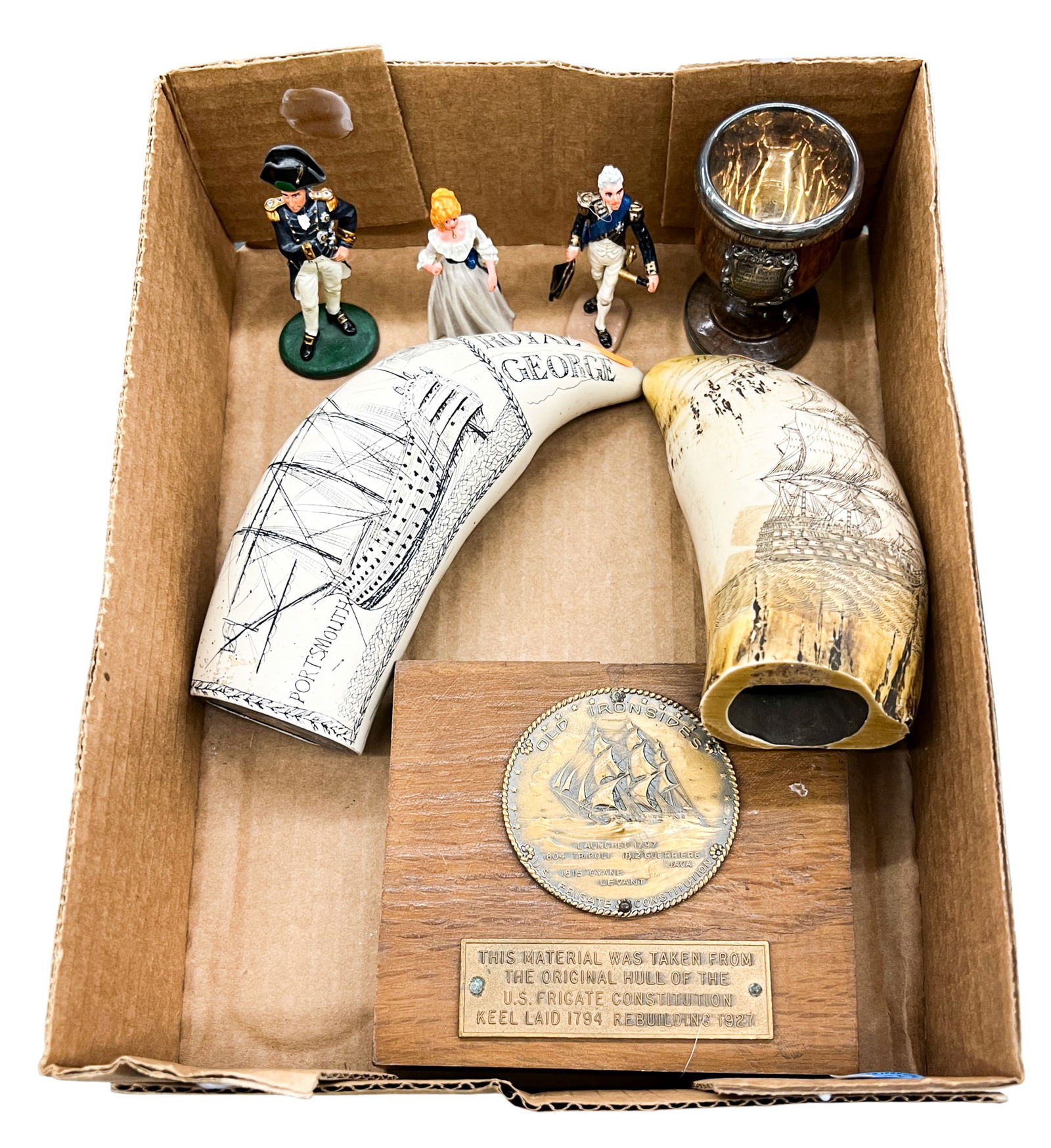 Box 7pc Scrimshaw Reproductions, Figurines etc. (1 of 1)