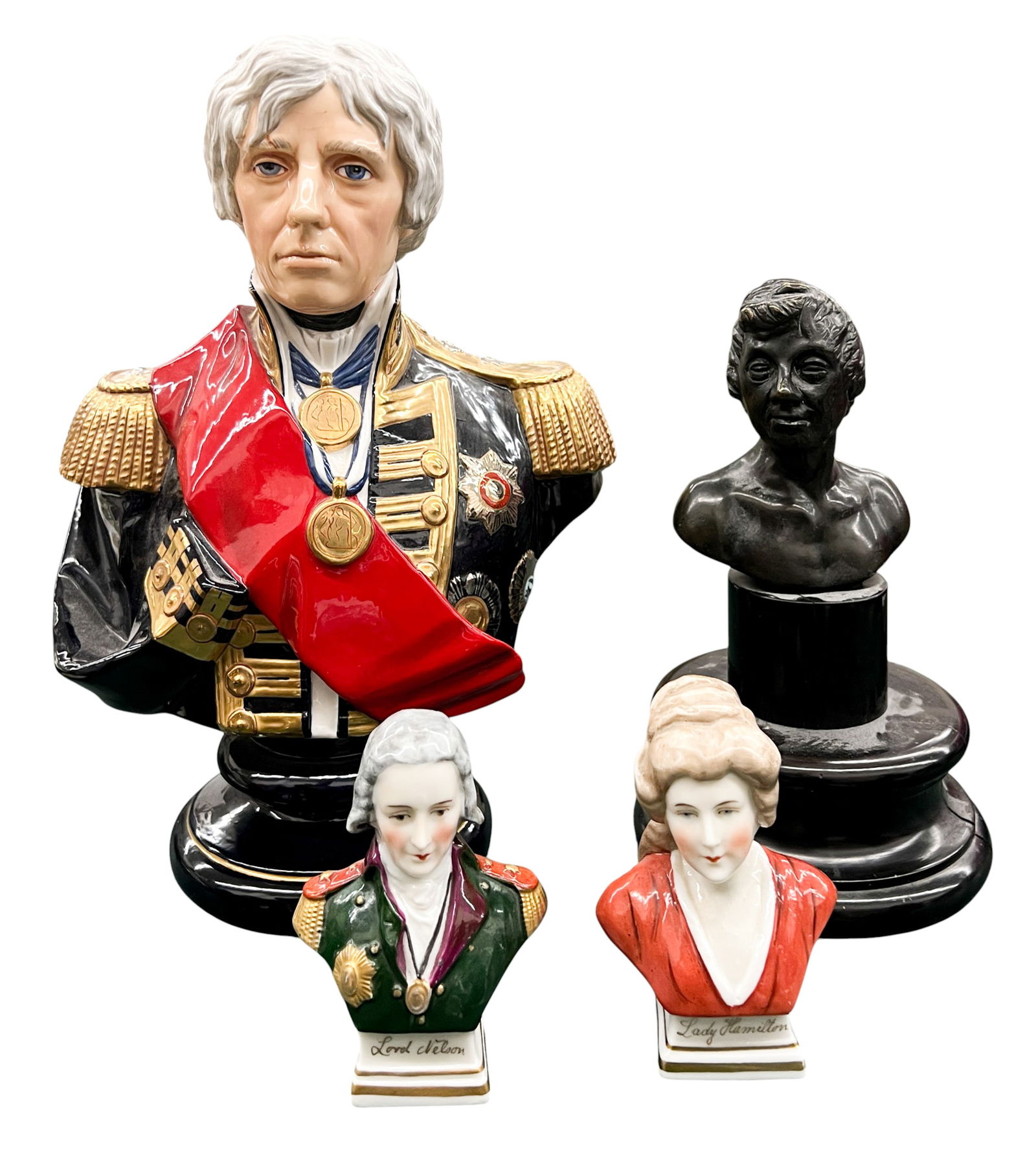 Box 4pc Admiral Nelson & Lady Hamilton Busts: Box 4pc Admiral Nelson & Lady Hamilton Busts 11" Tallest