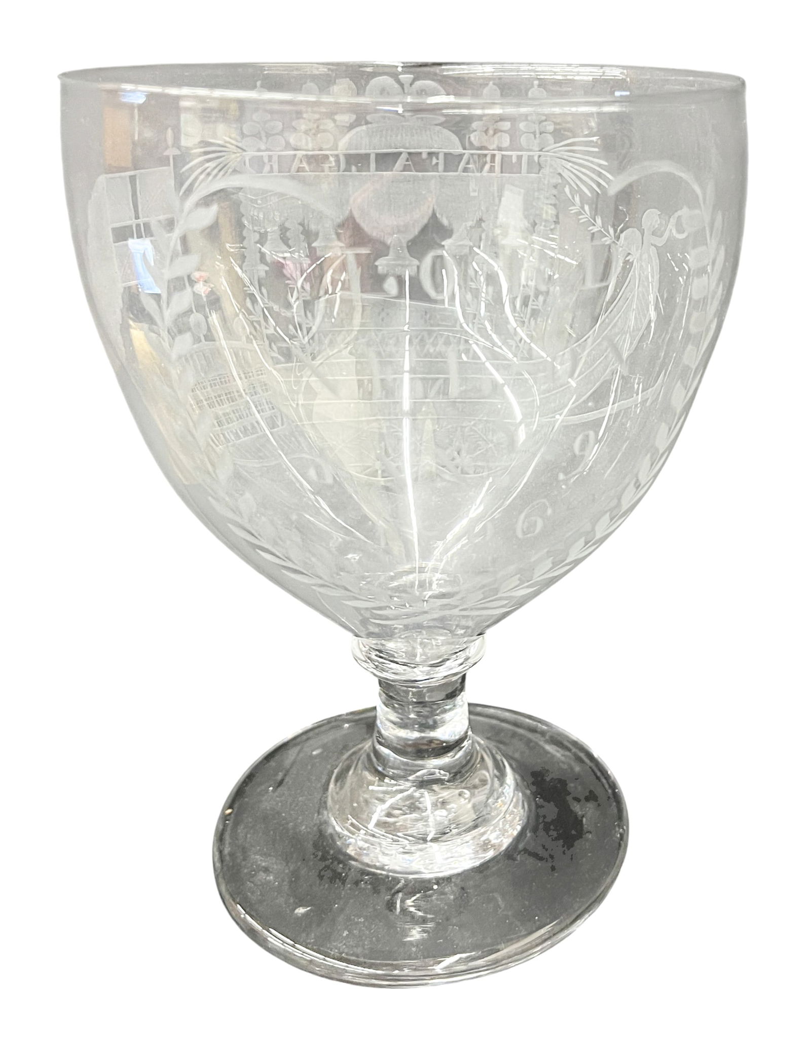 Admiral Nelson Commemorative Etched Glass Chalice: Admiral Nelson Commemorative Etched Glass Chalice 8"
