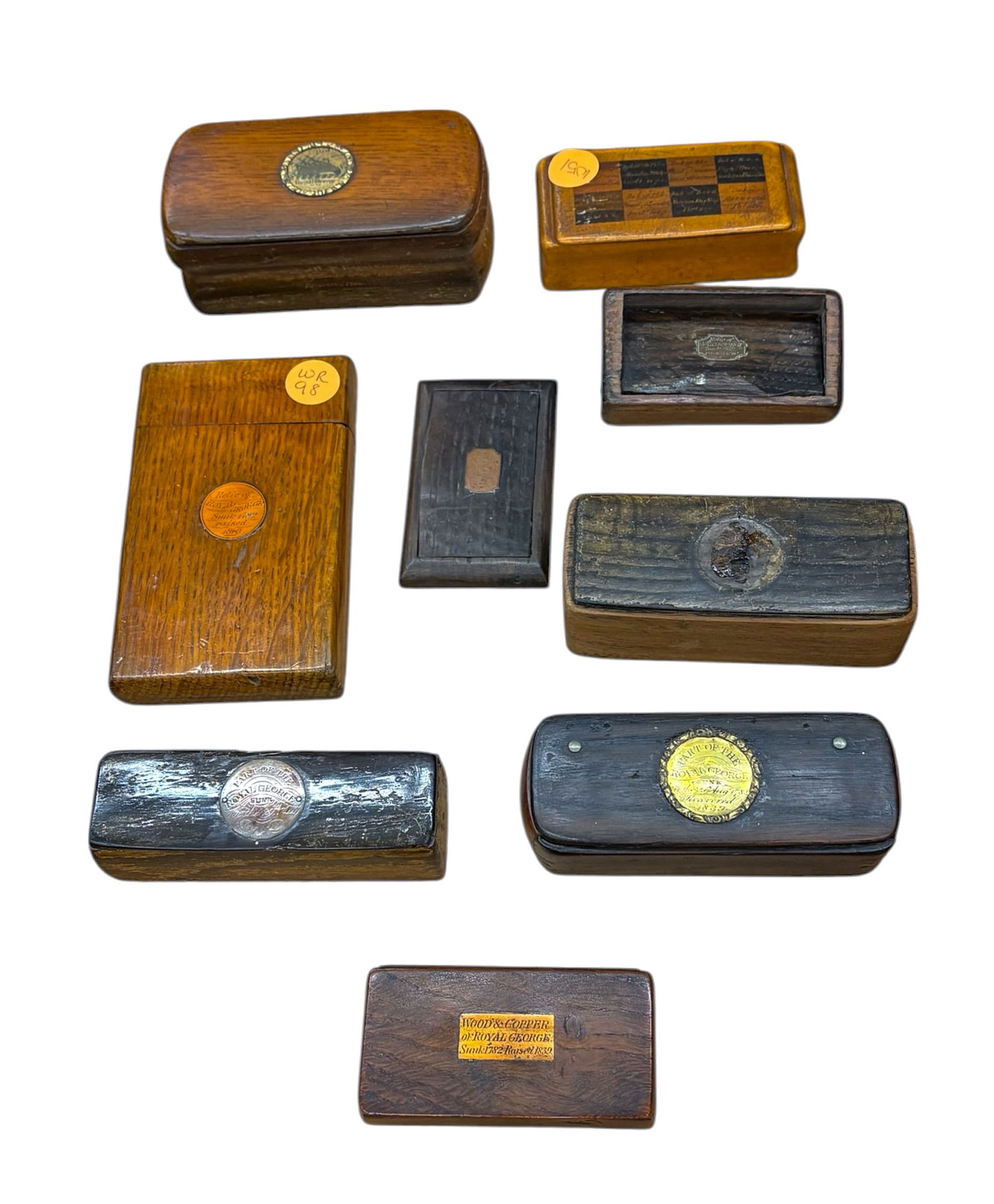Box 10pc Antique Wood Snuff Boxes & Cigar Box (1 of 1)