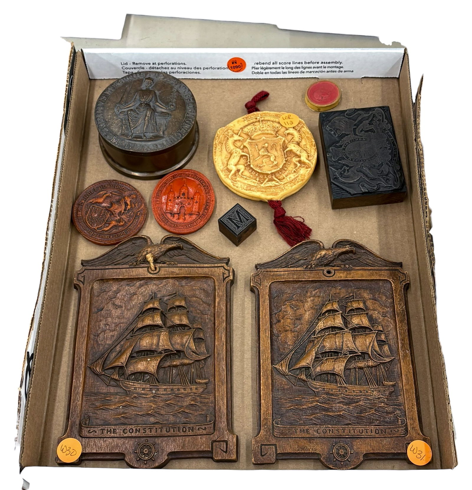 Box 9pc Antique Resin Carvings etc.: Box 9pc Antique Resin Carvings etc.