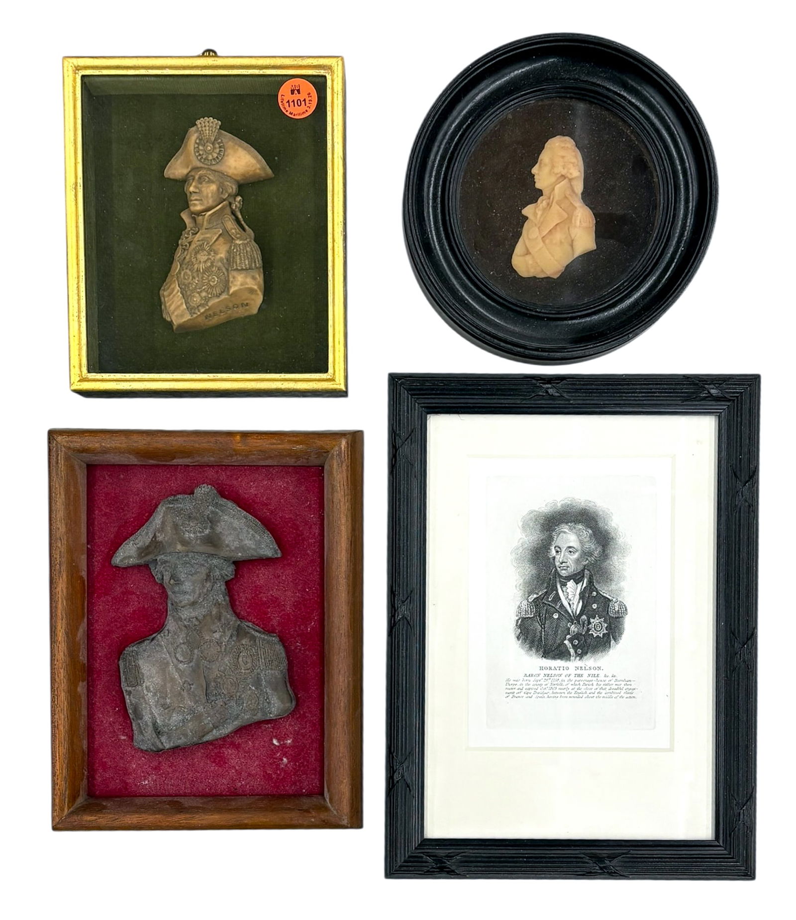 4pc Framed Admiral Nelson Carved Reliefs etc.: 4pc Framed Admiral Nelson Carved Reliefs etc.