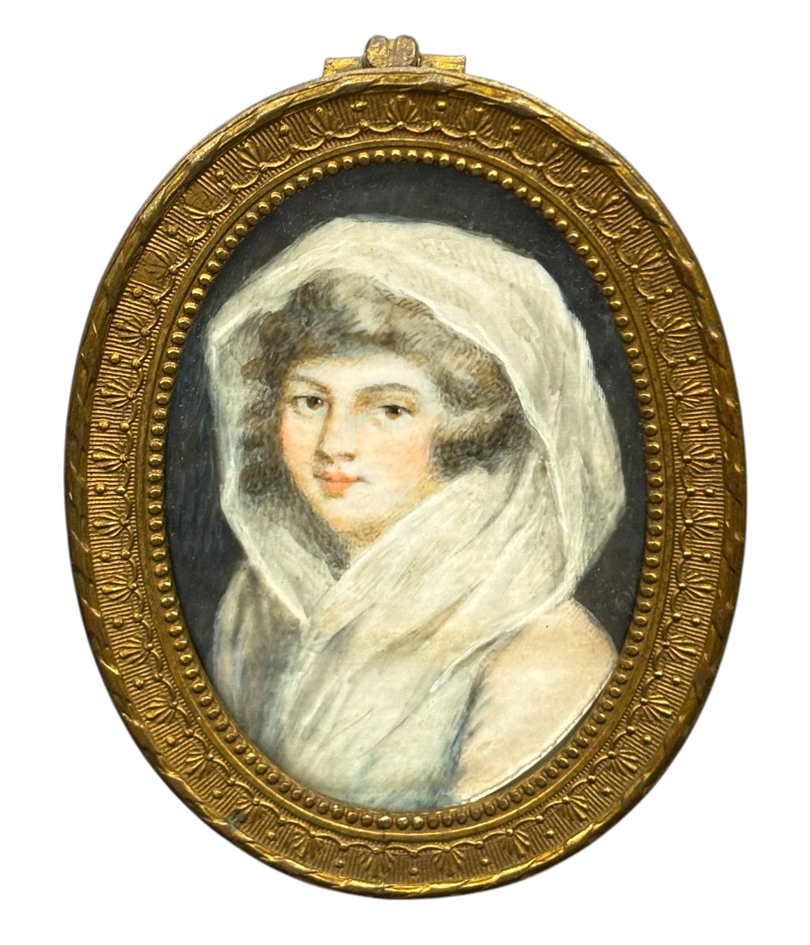 Miniature Portrait of Emma, Lady Hamilton, Mistress of Admiral Nelson: Miniature Portrait of Emma, Lady Hamilton, Mistress of Admiral Nelson 3"x2.25" Framed