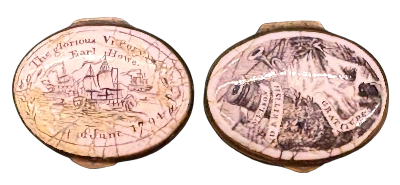 2pc Antique Admiral Nelson Battersea Enameled Patch Boxes: 2pc Antique Admiral Nelson Battersea Enameled Patch Boxes 1" Each