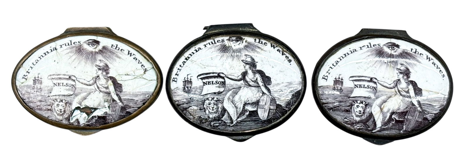 Trio Antique Admiral Nelson Battersea Enameled Patch Boxes (1 of 4)