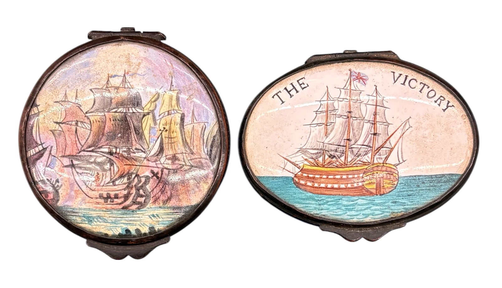 2pc Antique Admiral Nelson Ships Battersea Enameled Boxes (1 of 4)