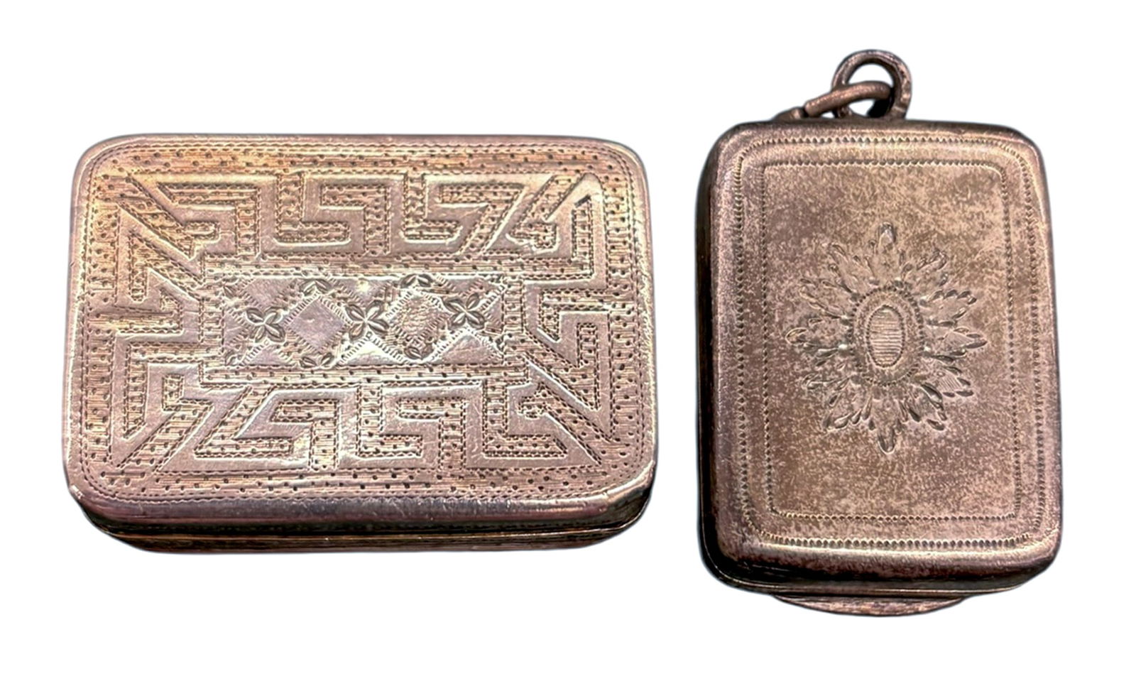 2pc Antique Admiral Nelson Georgian Sterling Silver Vinaigrette Box - 3