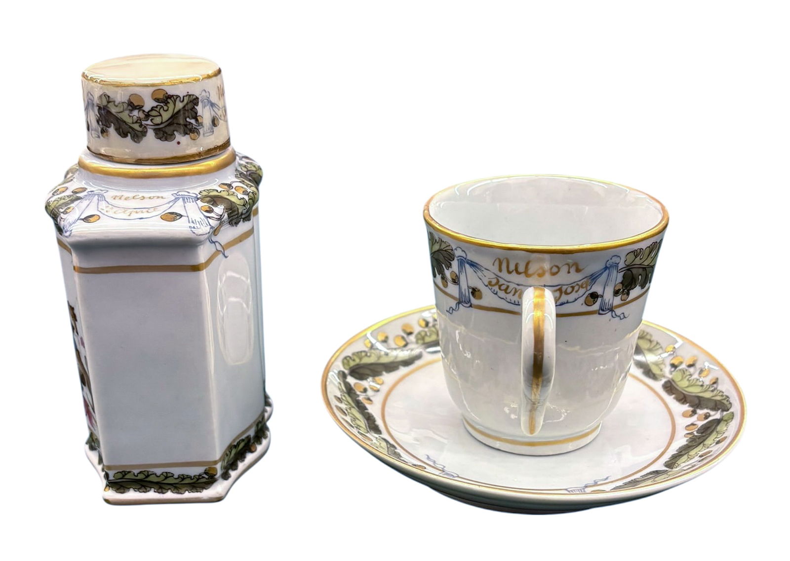 2pc Antique Admiral Nelson Tea Caddy & Cup and Saucer - 3