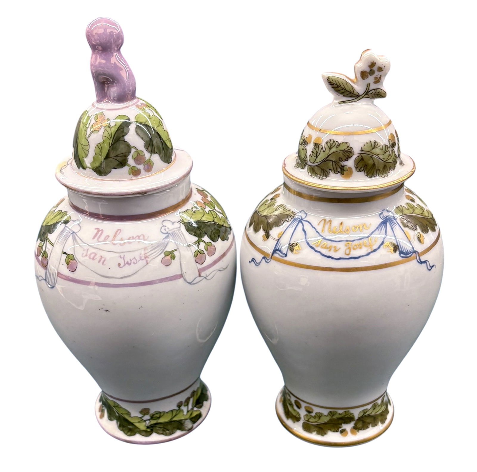 2pc Antique Admiral Nelson Porcelain Urns - 2