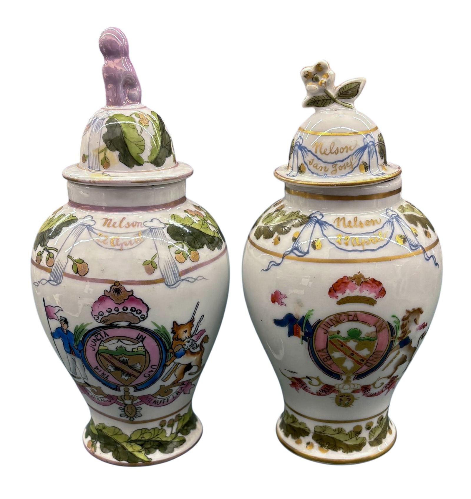 2pc Antique Admiral Nelson Porcelain Urns - 3