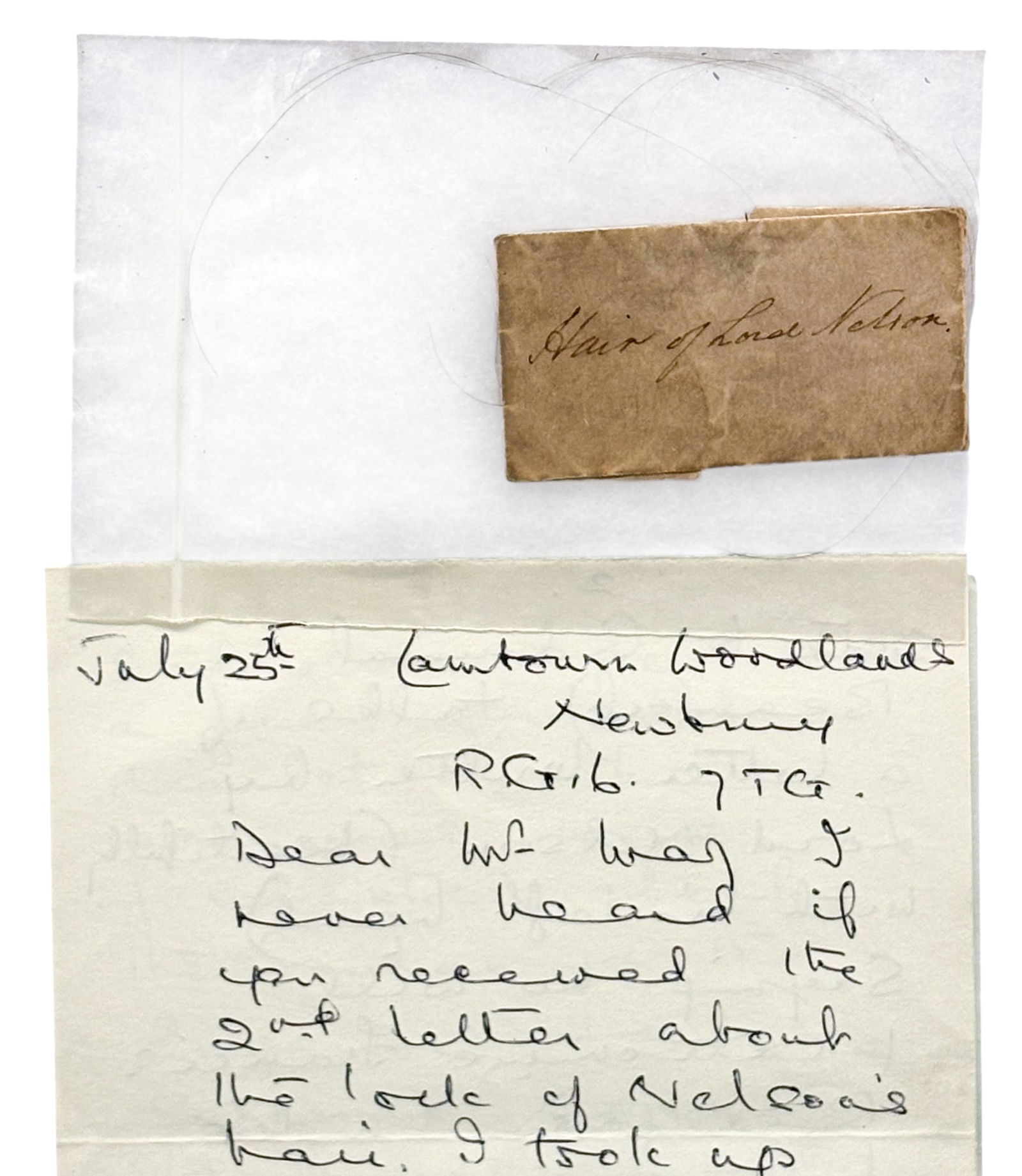 Admiral Nelson Strands of Hair and Framed Letter - 2