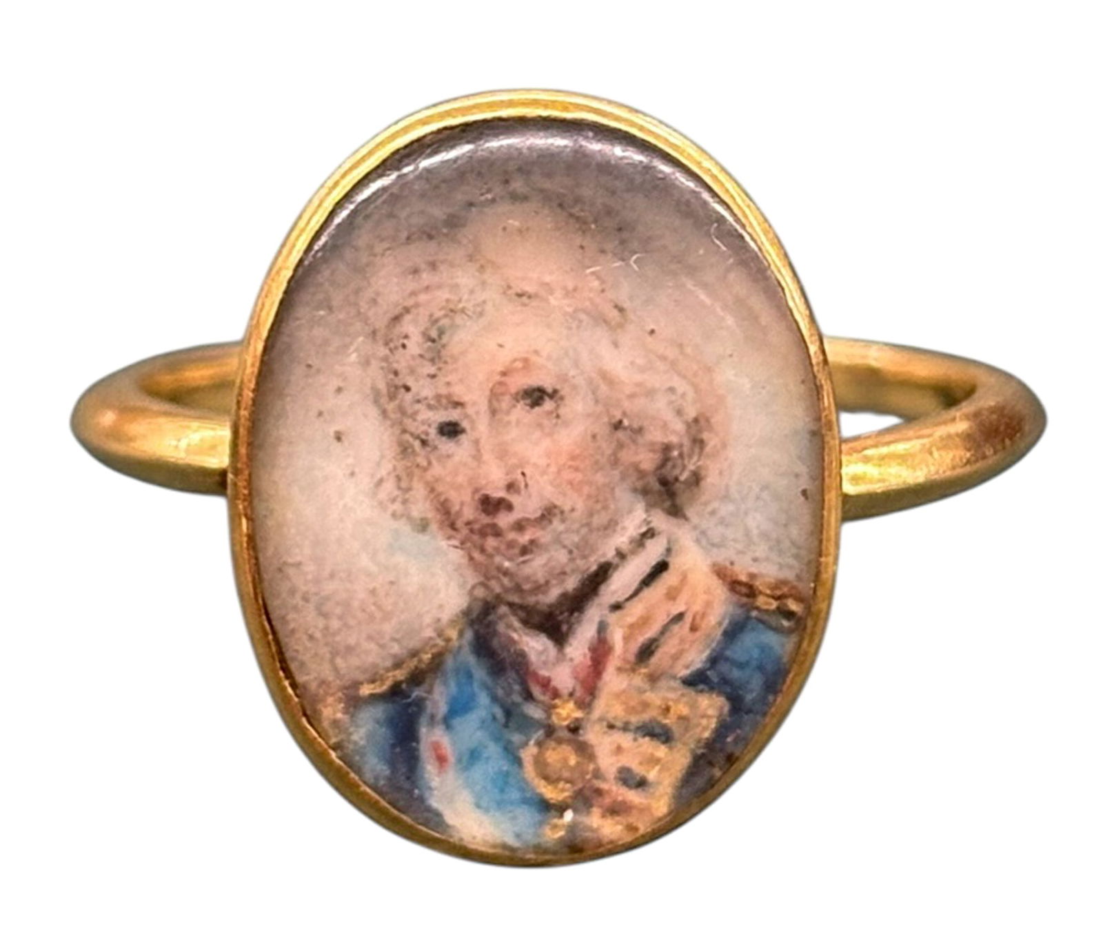 Antique 18k Gold Admiral Nelson Painted Miniature Portrait Ring: Antique 18k Gold Admiral Nelson Painted Miniature Portrait Ring 2.6g
