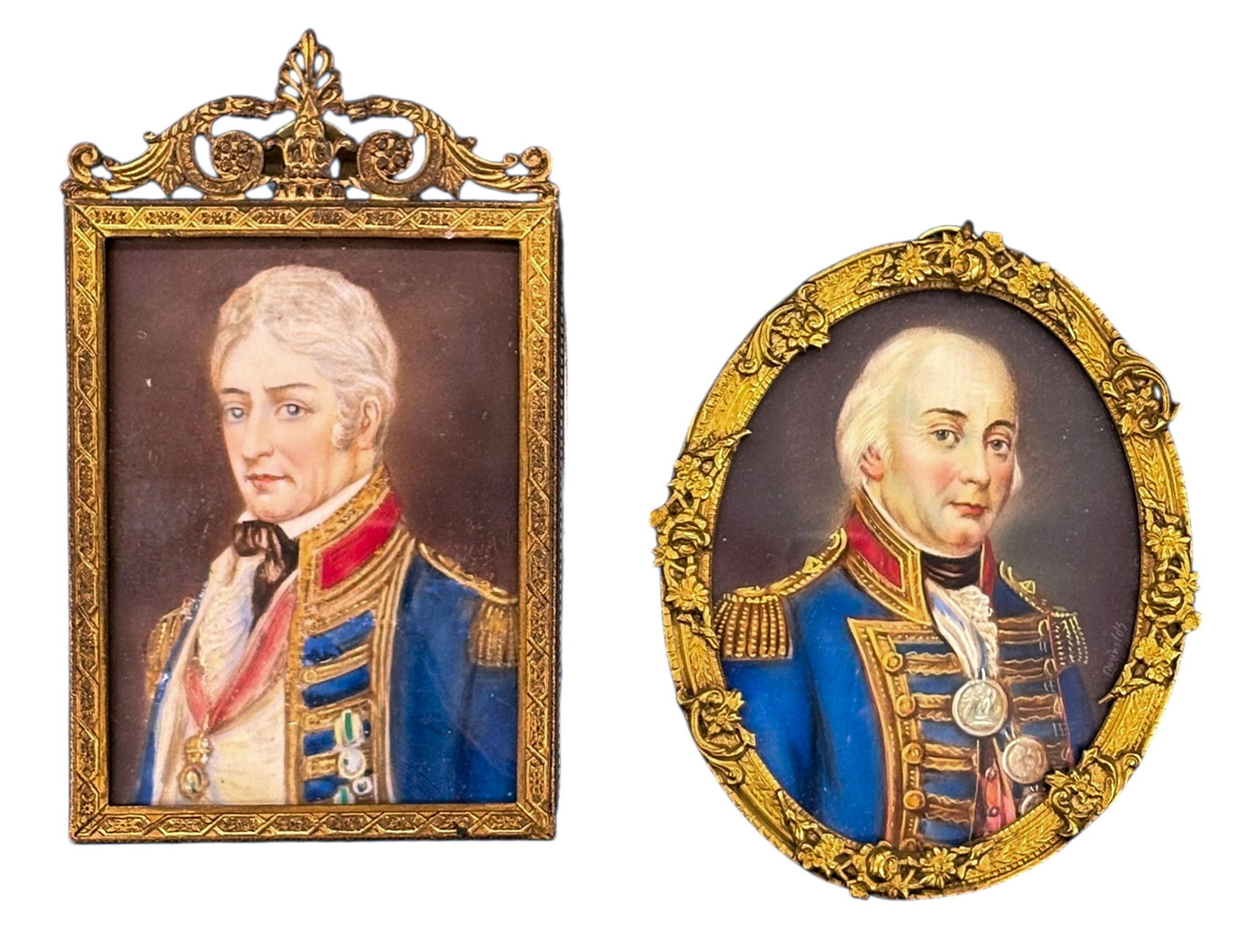 2pc Unknown Artists Antique Miniature Portraits: 2pc Unknown Artists Antique Miniature Portraits. One is of Admiral Collingwood. 4.5"x2.75" largest