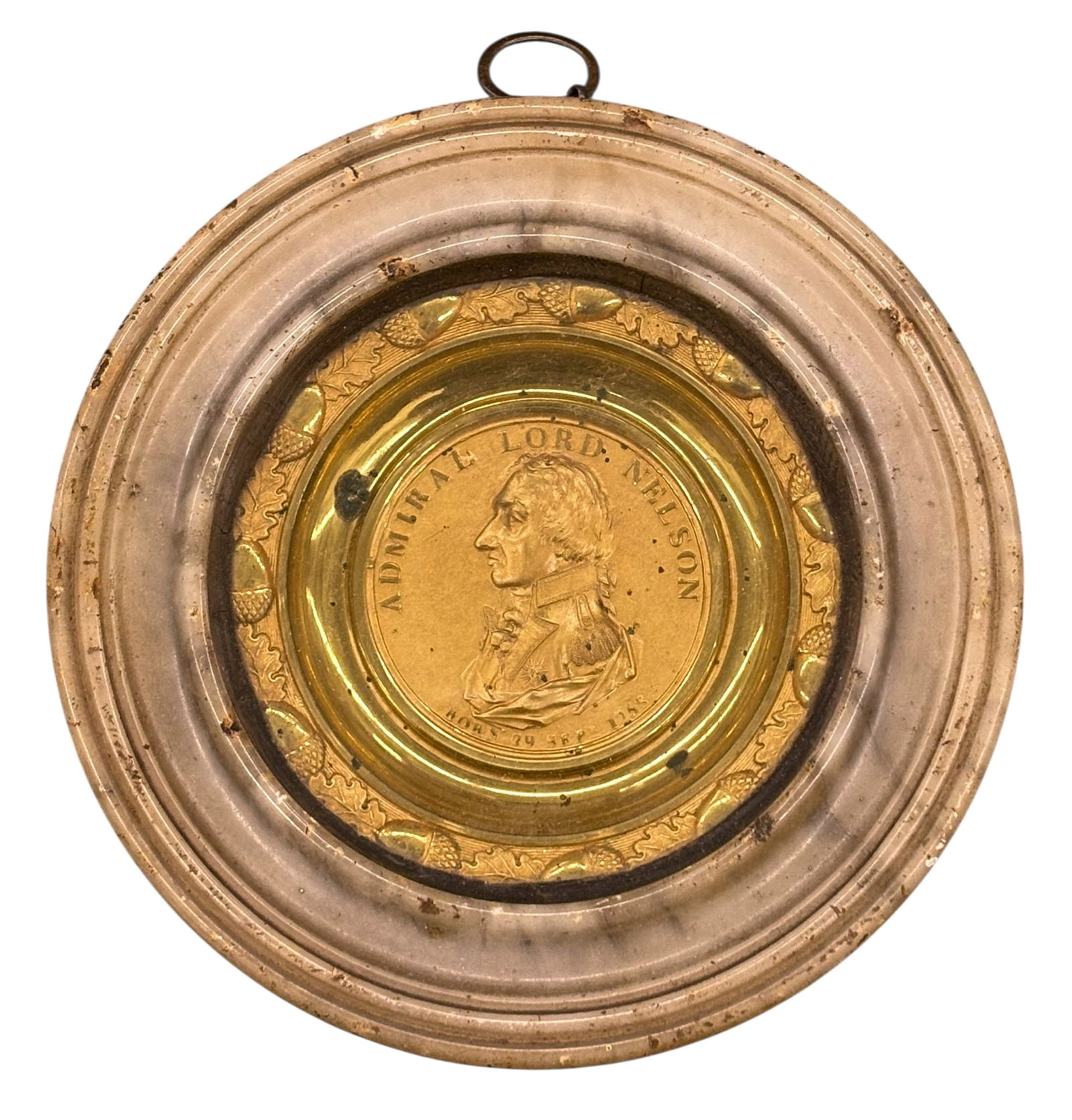 2pc Antique Framed Admiral Nelson Portrait Snuff Box Lids: 2pc Antique Framed Admiral Nelson Portrait Snuff Box Lids. 7"dia