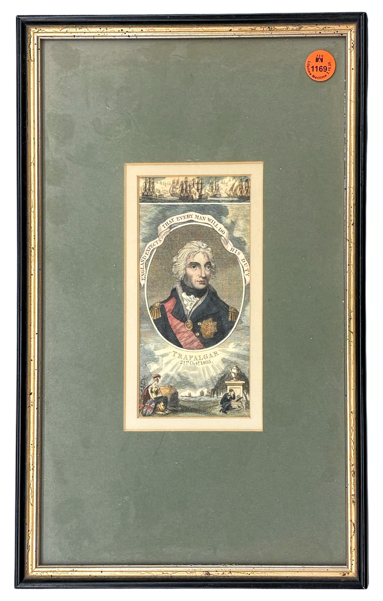 Circa 1824 Handpainted Admiral Nelson Etching (1 of 1)