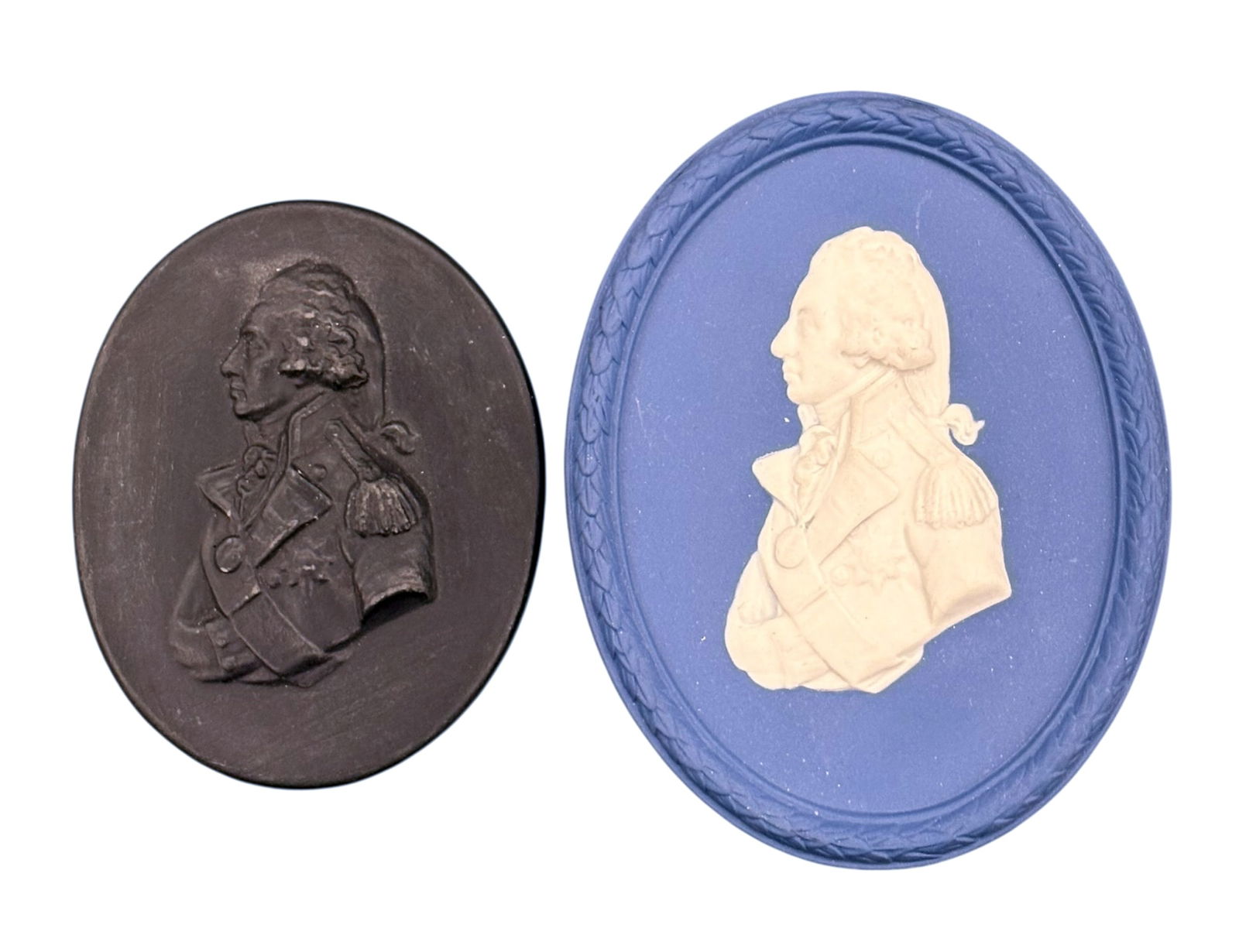 2pc Admiral Nelson Wedgwood Basalt and Jasperware Relief Portraits: 2pc Admiral Nelson Wedgwood Basalt and Jasperware Relief Portraits. 4.5"x3.25" largest