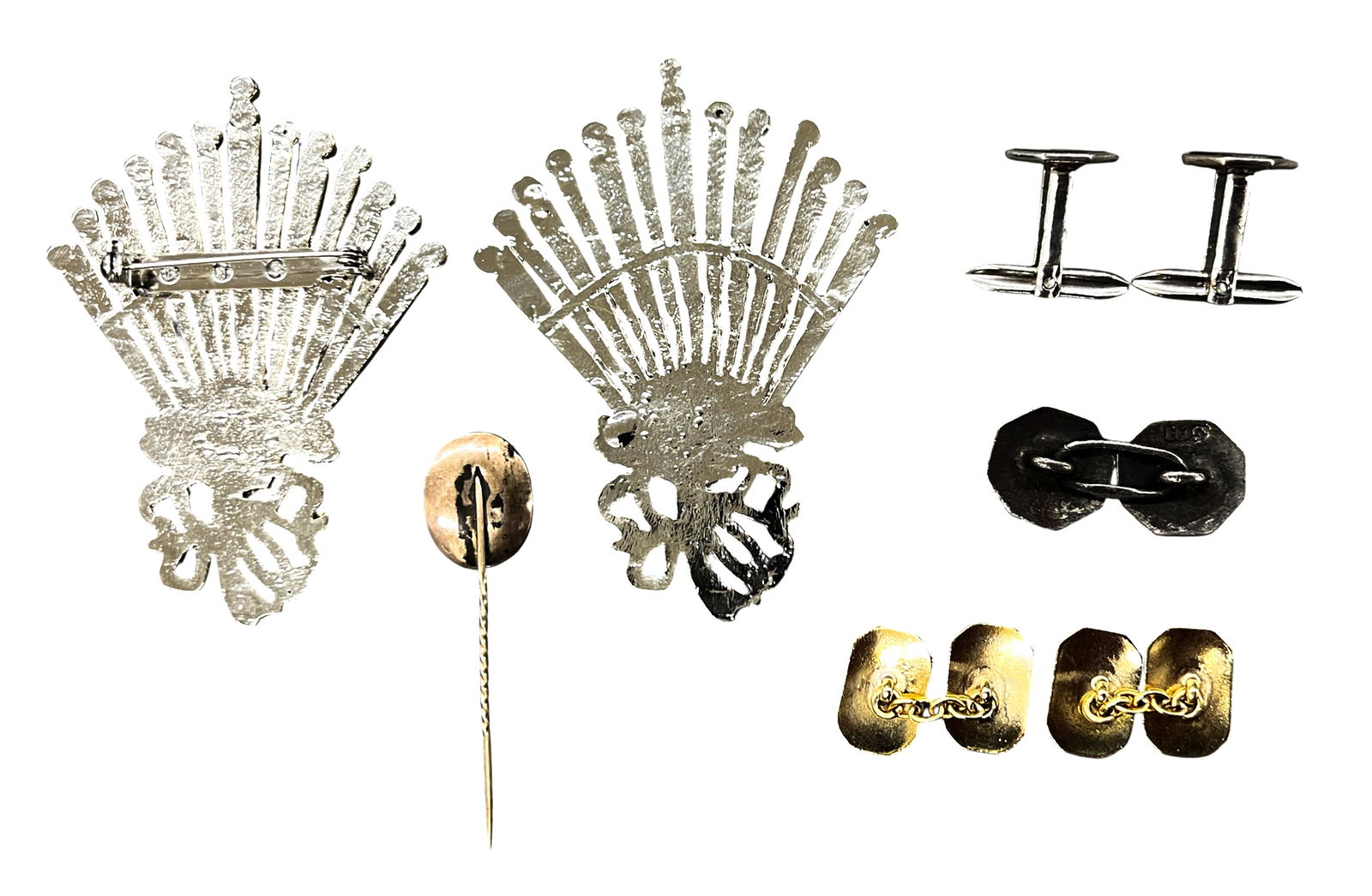 Box 6pc Cuff Links, Admiral Nelson Hairpin & Costume Brooches - 2