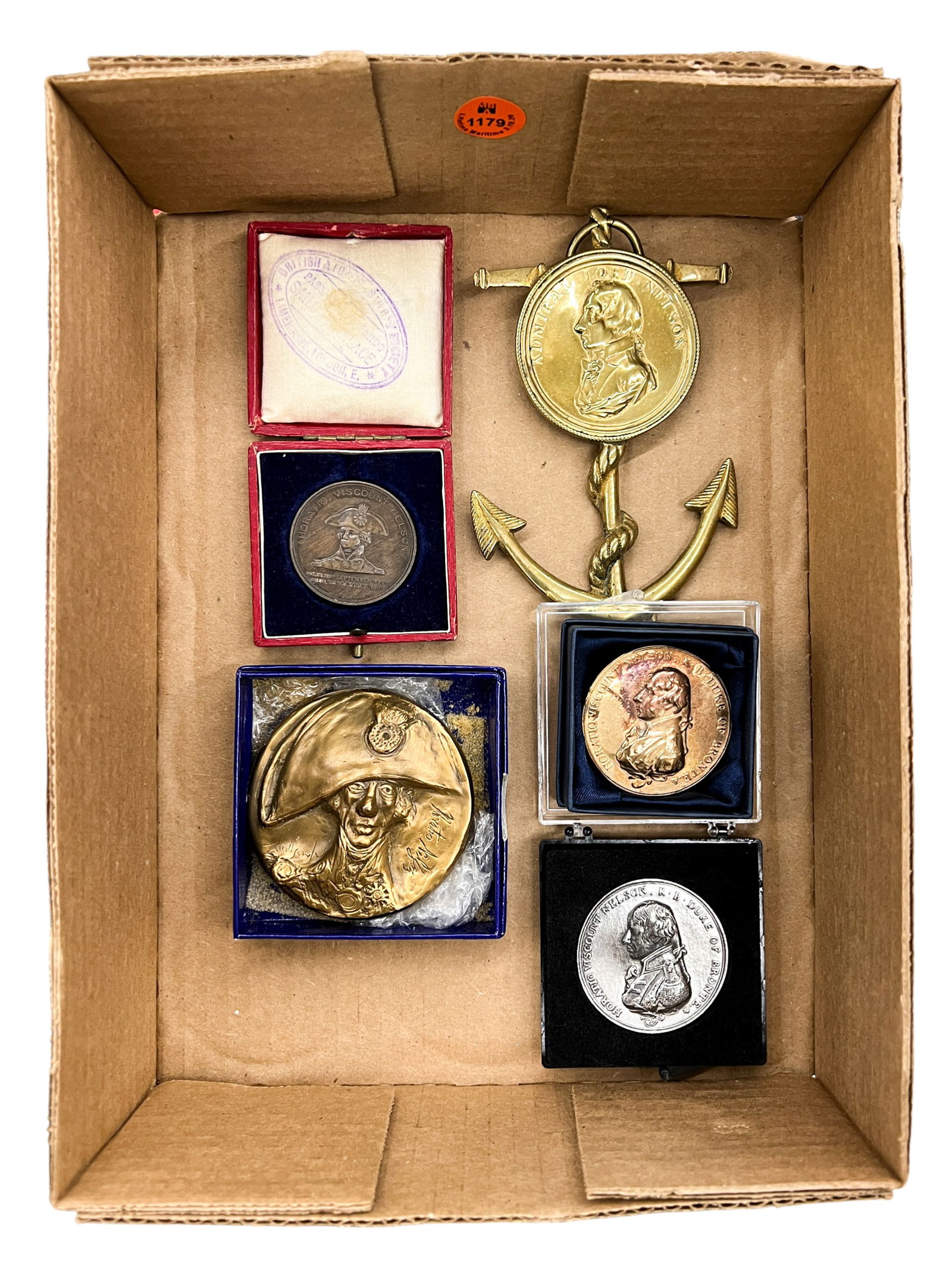 Box 5pc Admiral Nelson Commemorative Coins etc.: Box 5pc Admiral Nelson Commemorative Coins etc.