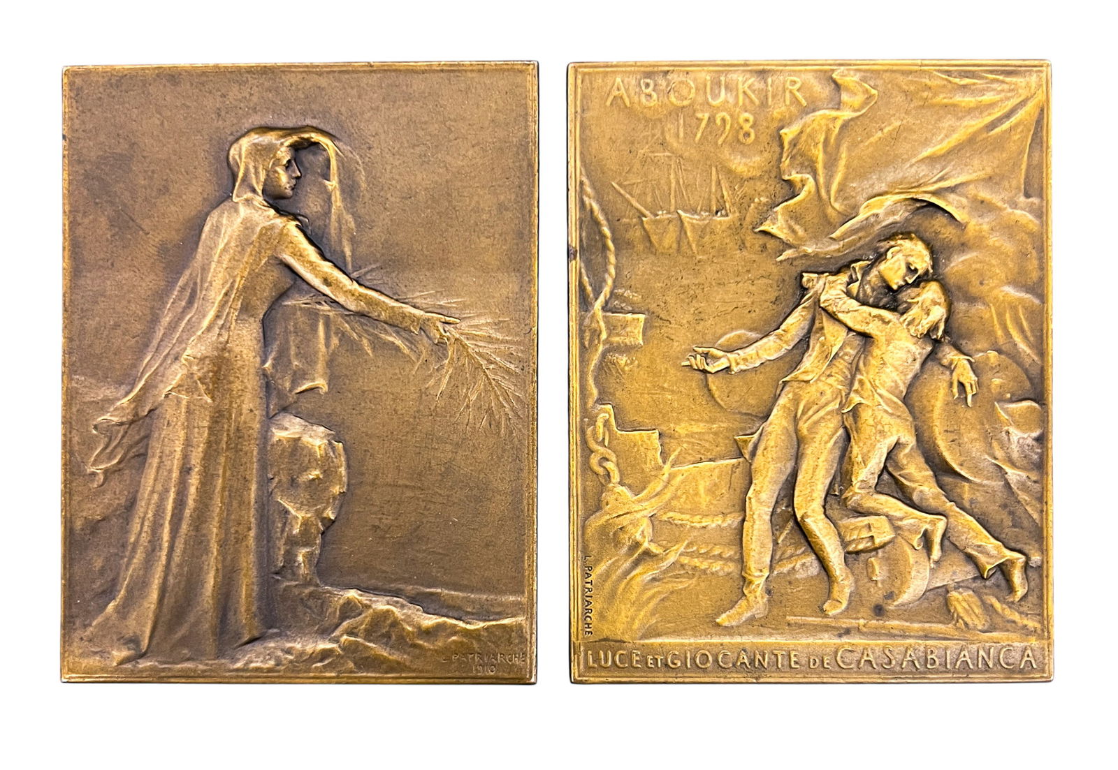 2pc Louis Patriarche Bronze Art Medals: 2pc Louis Patriarche Bronze Art Medals 3"x2" Each
