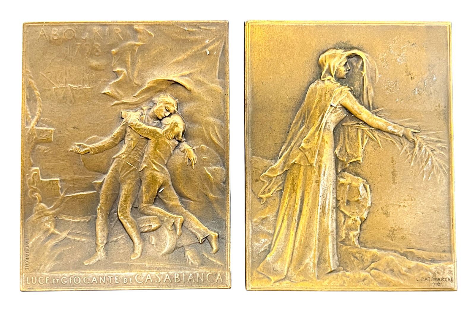 2pc Louis Patriarche Bronze Art Medals - 2