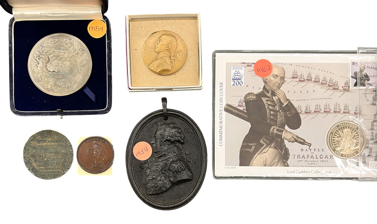 Box 6pc Admiral Nelson Commemorative Coins etc.: Box 6pc Admiral Nelson Commemorative Coins etc.